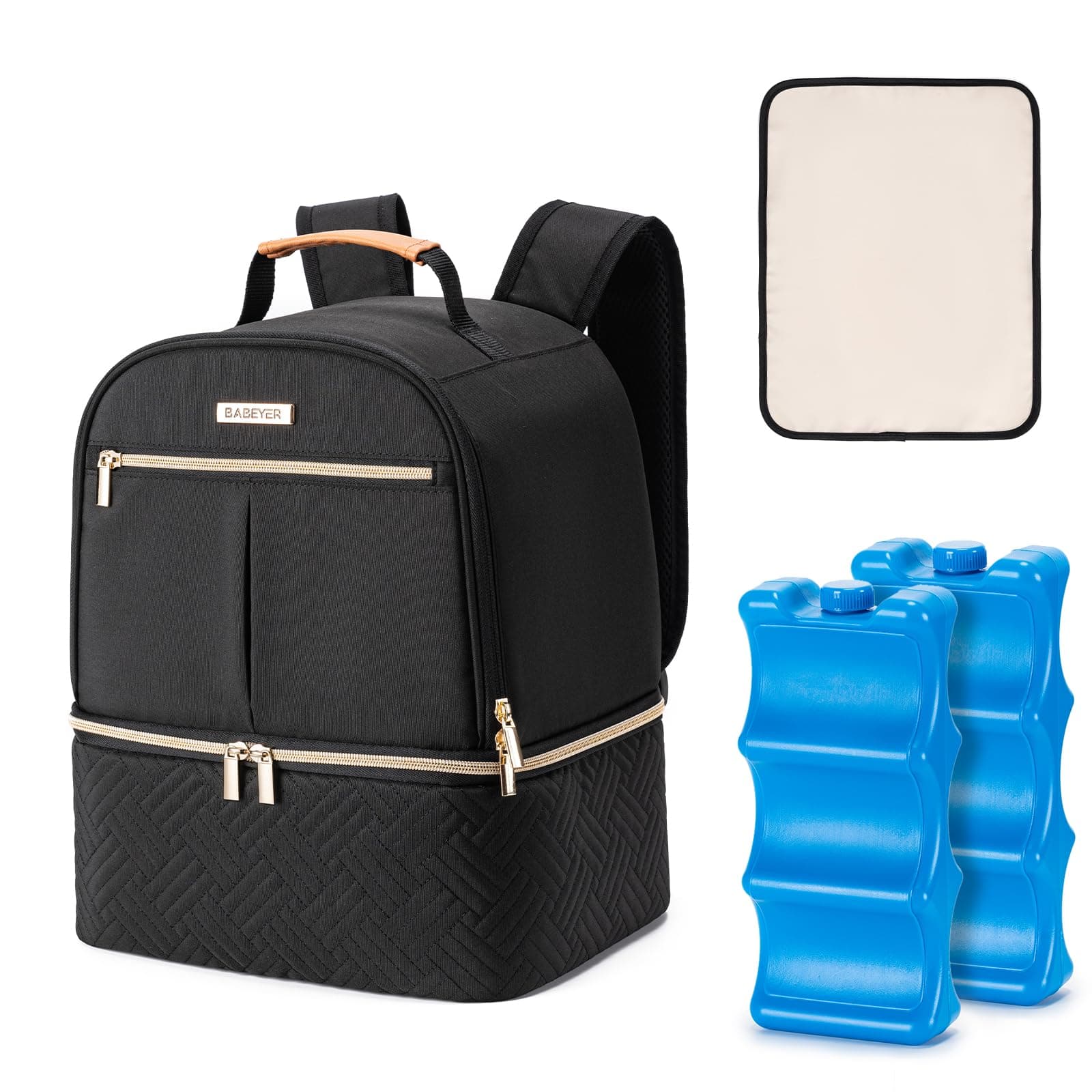 BABEYER Breastmilk Pump Bag with Ice Pack, Breast Pump Backpack, Breastmilk Cooler Bag Fits 6 Baby Bottles up to 9 Oz for Nursing Moms Work, Travel-Black