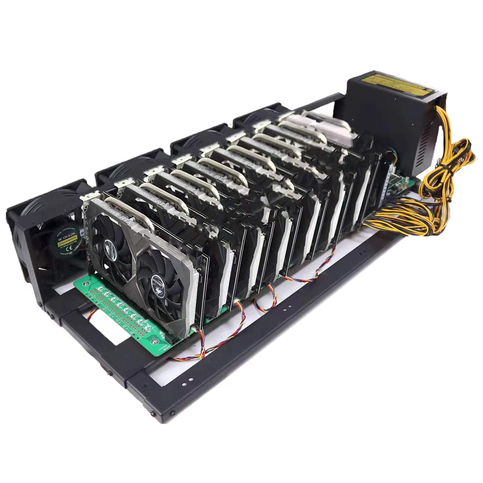 HyperMiner Complete 8GPU Mining Rig System with 1800W Power Supply, B85 Barebone Motherboard for Crypto Ethereum Open-Pit Miner Frame Case Including CPU,SSD, RAM, PSU, Open-Pit Mining Machine