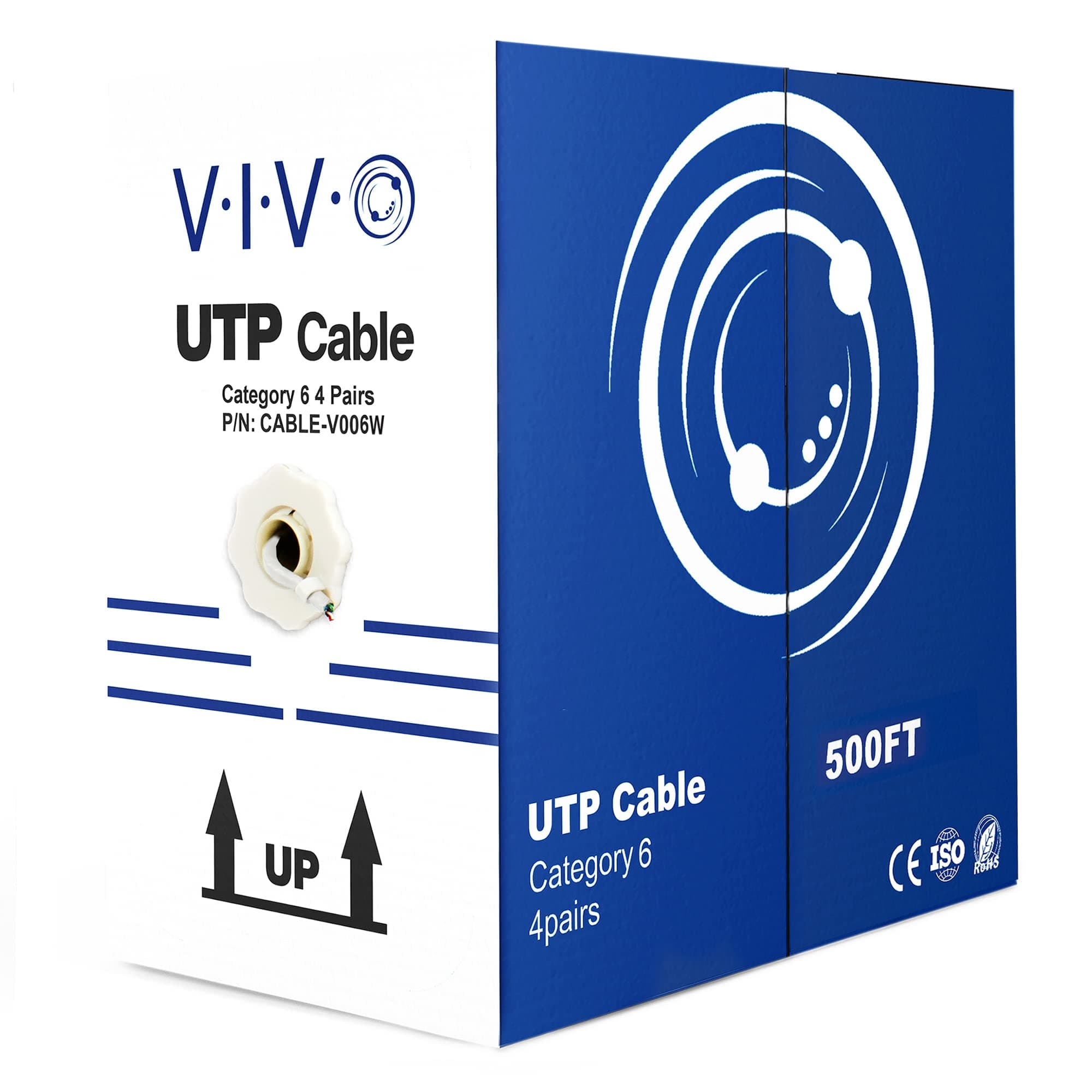 VIVO 500ft Bulk Cat6 Wire, CCA Ethernet Cable, 23 AWG, UTP Pull Box, LAN Network, White, CABLE-V006W