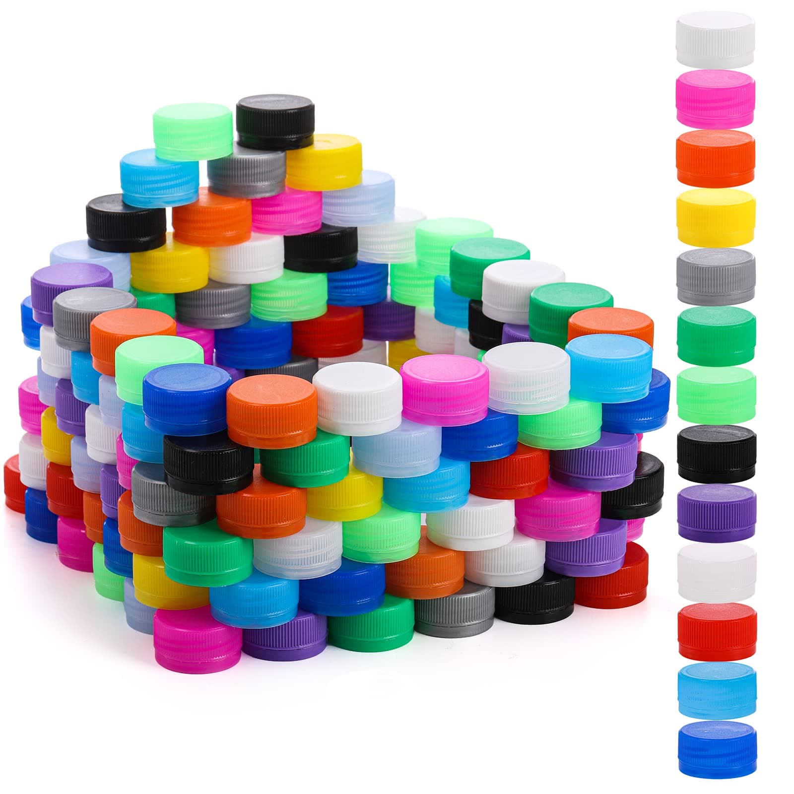 ZEAYEA 300 Pcs Plastic Bottle Caps, DIY Craft Environmental Protection Bottles Caps, Mixed Color Bottle Caps for Children Intelligence Development Kindergarten Stickers Kids DIY Craft