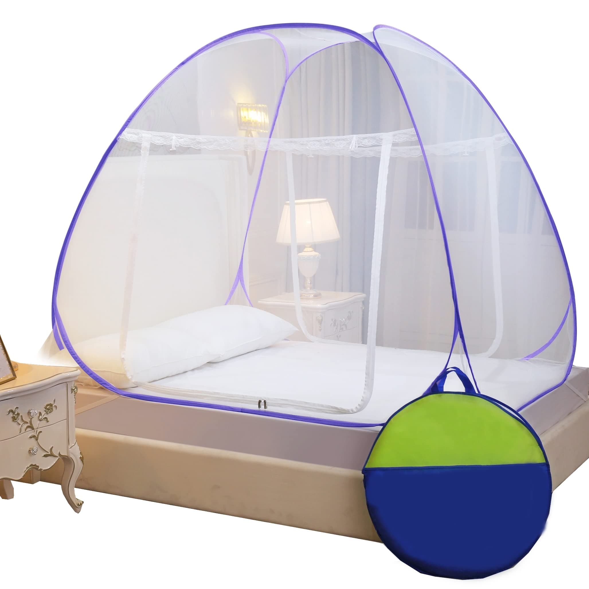 Classic Mosquito Net for Bed Queen Size | Polyester 30GSM Strong Net | HD Coated Corrosion Resistant Steel Wire - Purple