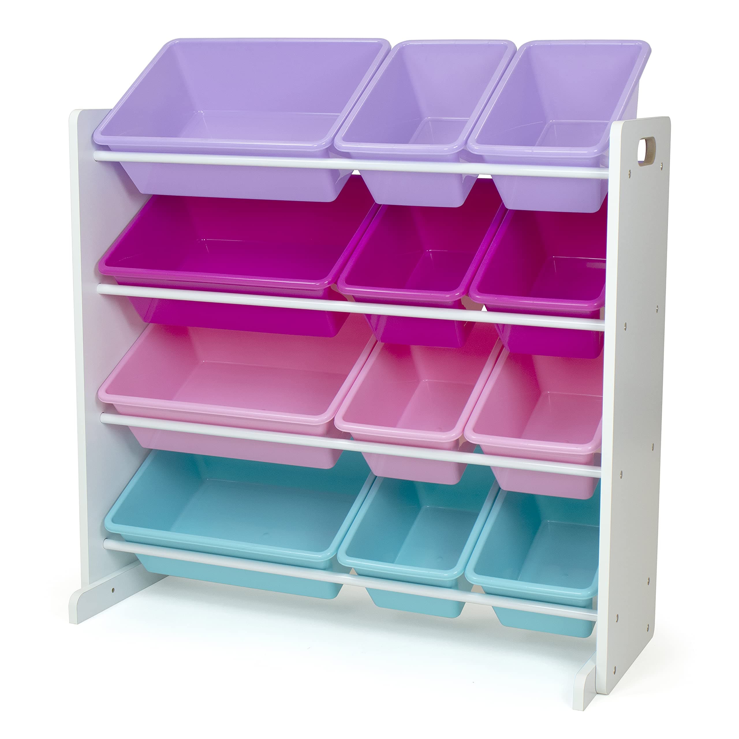 Humble Crew Toy Storage Organizer, 12 Bins (8 Standard, 4 Large), 34x11x31 inches, BPA & Phthalate Free, Modern/Contemporary, White/Pink/Purple/Turquoise