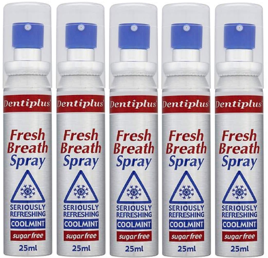 x5 Dentiplus Fresh Breath Spray Seriously Refreshing Coolmint Sugar Free 25ml