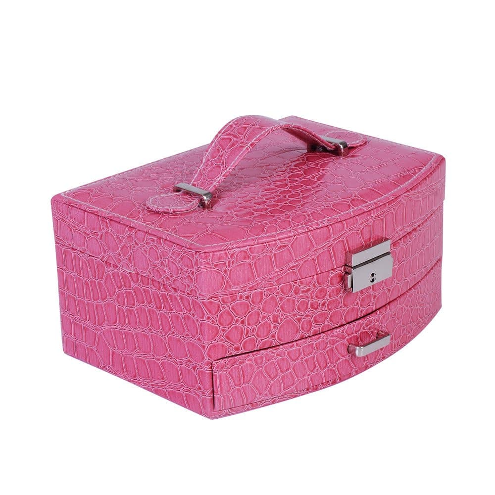 WILL GEM Portable Double Layers PU Leather Watch Jewelry Box for Travel and Home Use Rose Red