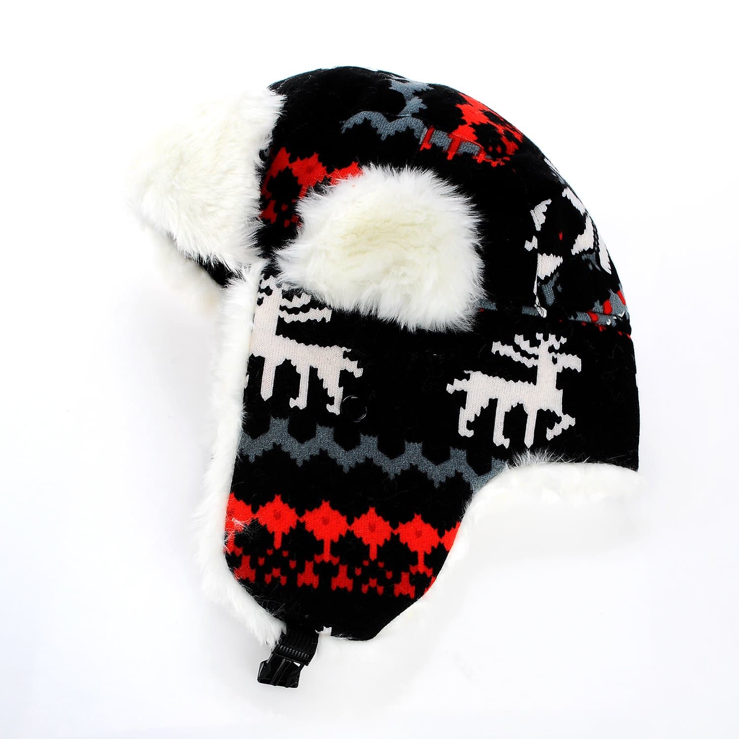 Women's Winter Plaid Check Thick Trooper Trapper Ski Aviator Hat Black