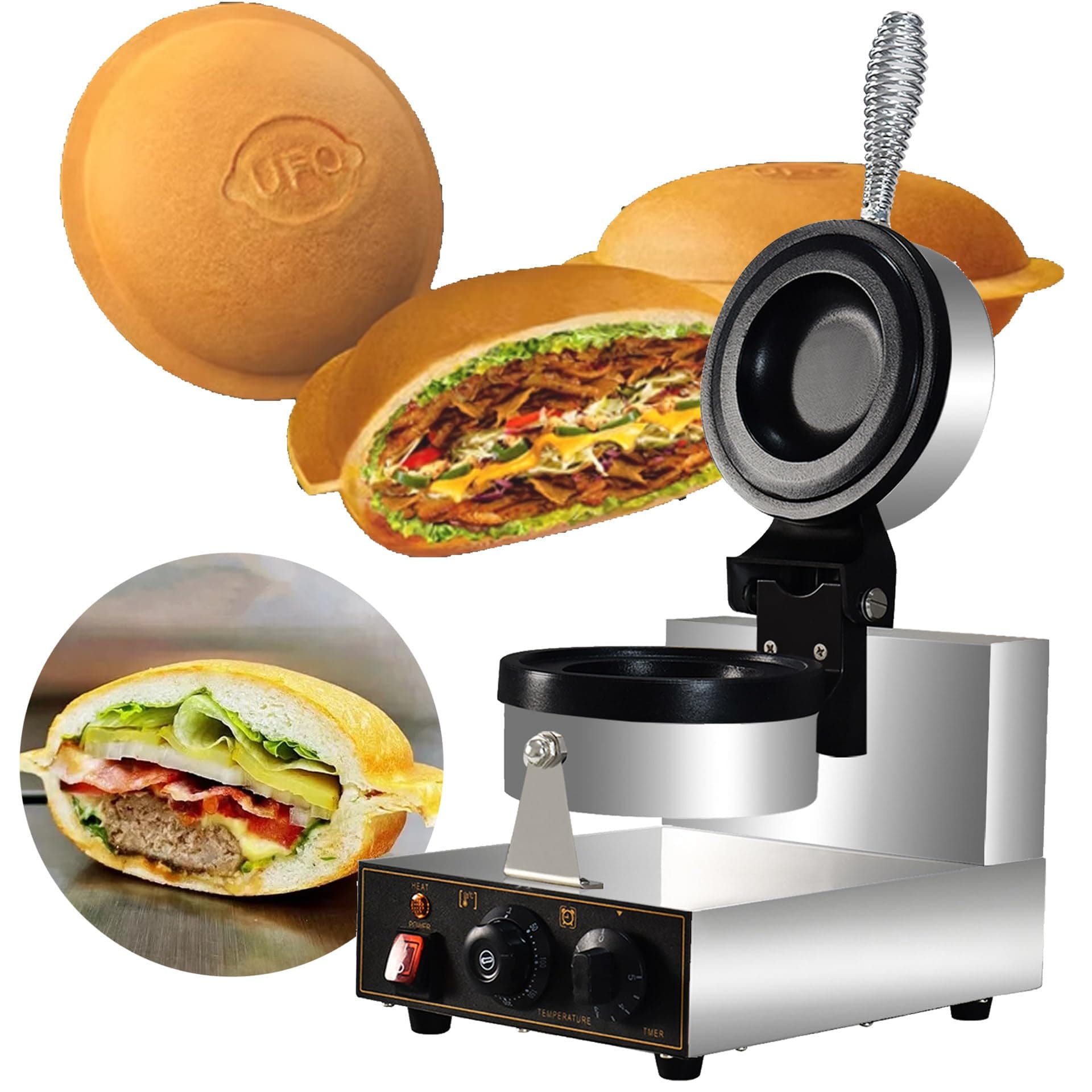 Electric Press UFO Burger Machine, Commercial Hamburger Maker, Ice Cream Waffle Machine, Non-Stick Electric Burger Maker,220V