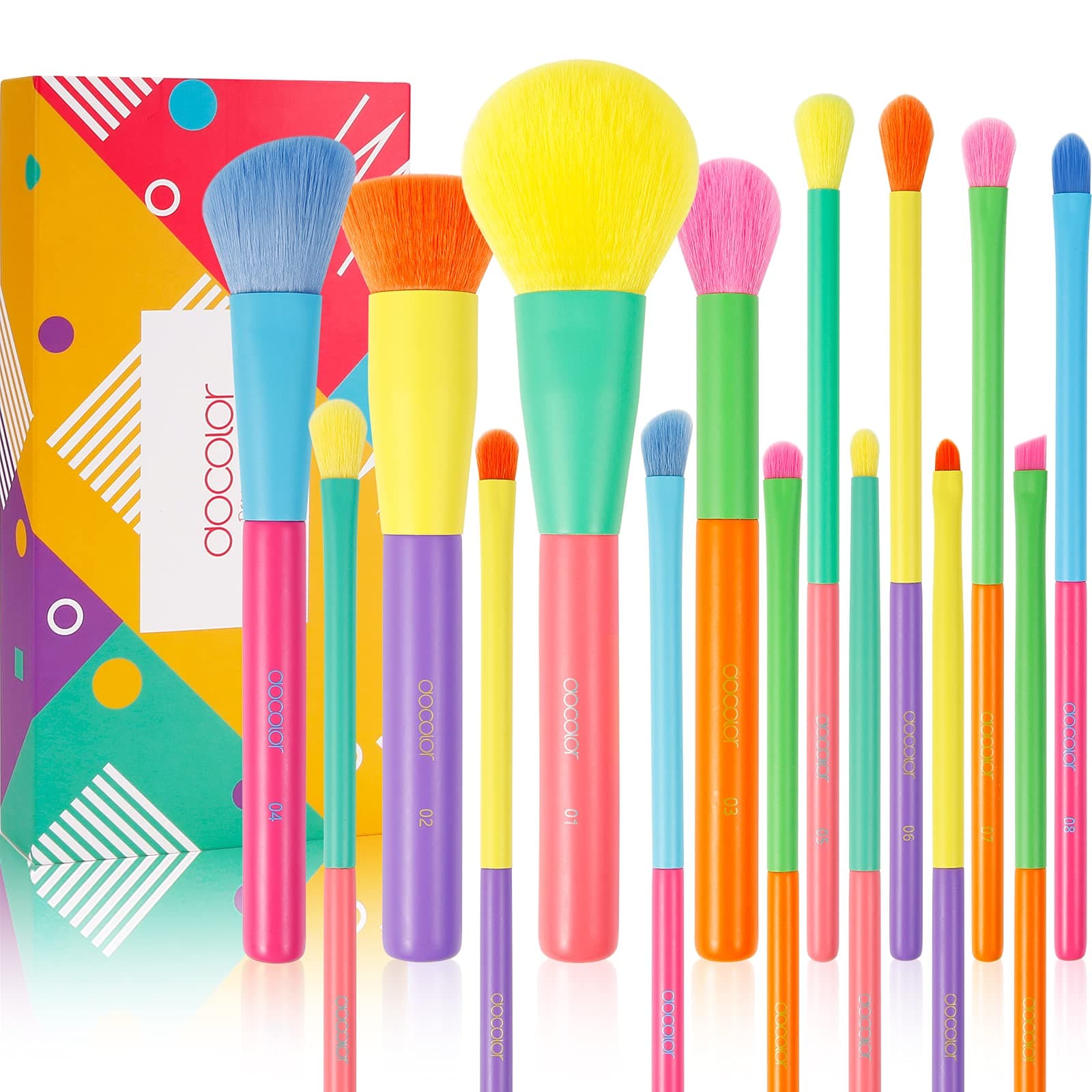 Docolor Makeup Brushes 15Pcs Colourful Makeup Brush Set Premium Gift Synthetic Kabuki Foundation Blending Face Powder Blush Concealers Eye Shadow Professional Make Up Brush - Dream of Color