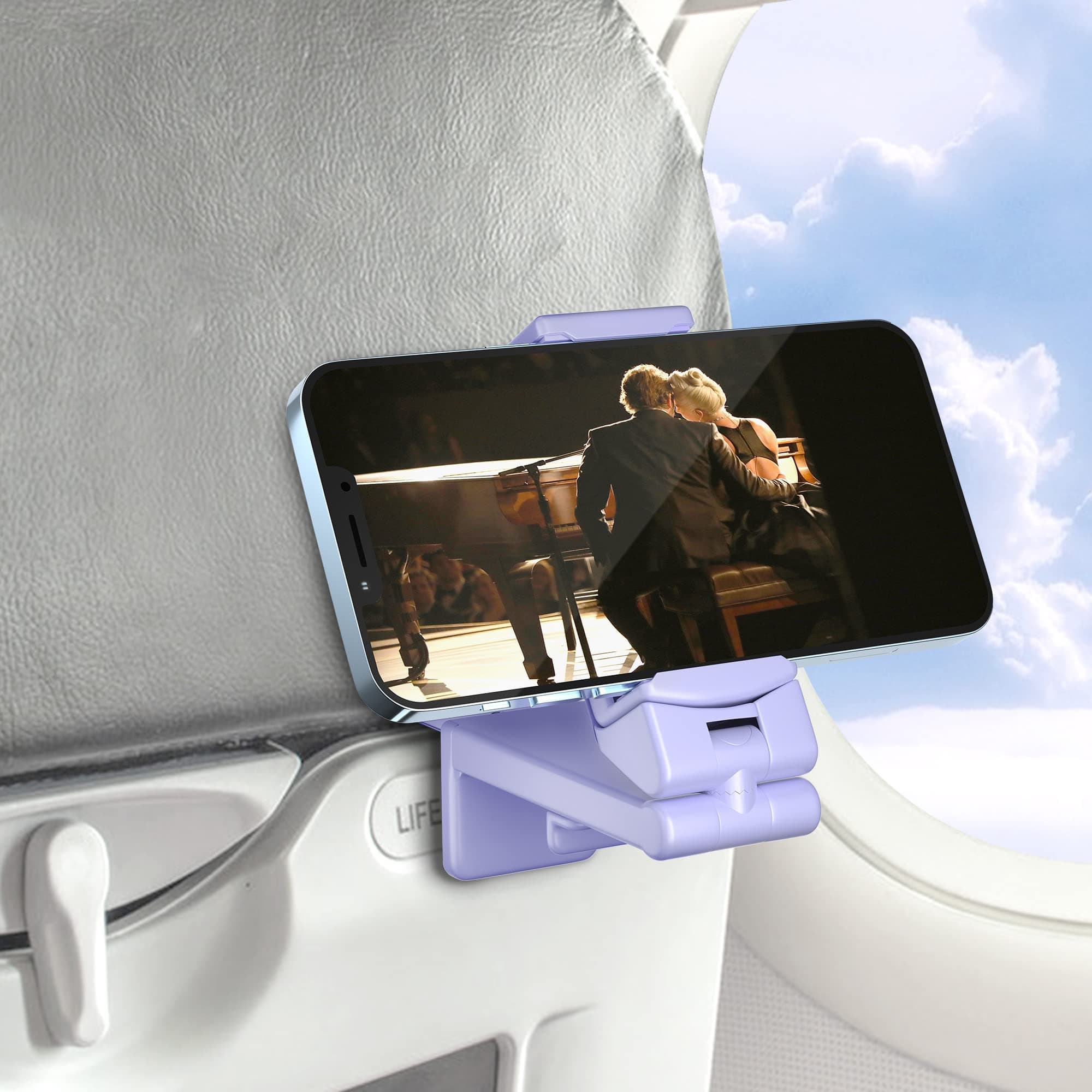 Airplane Phone Holder Mount Universal in Flight Hands Free Viewing with Multi-Directional Dual 360 Degree Rotation (Lavender)