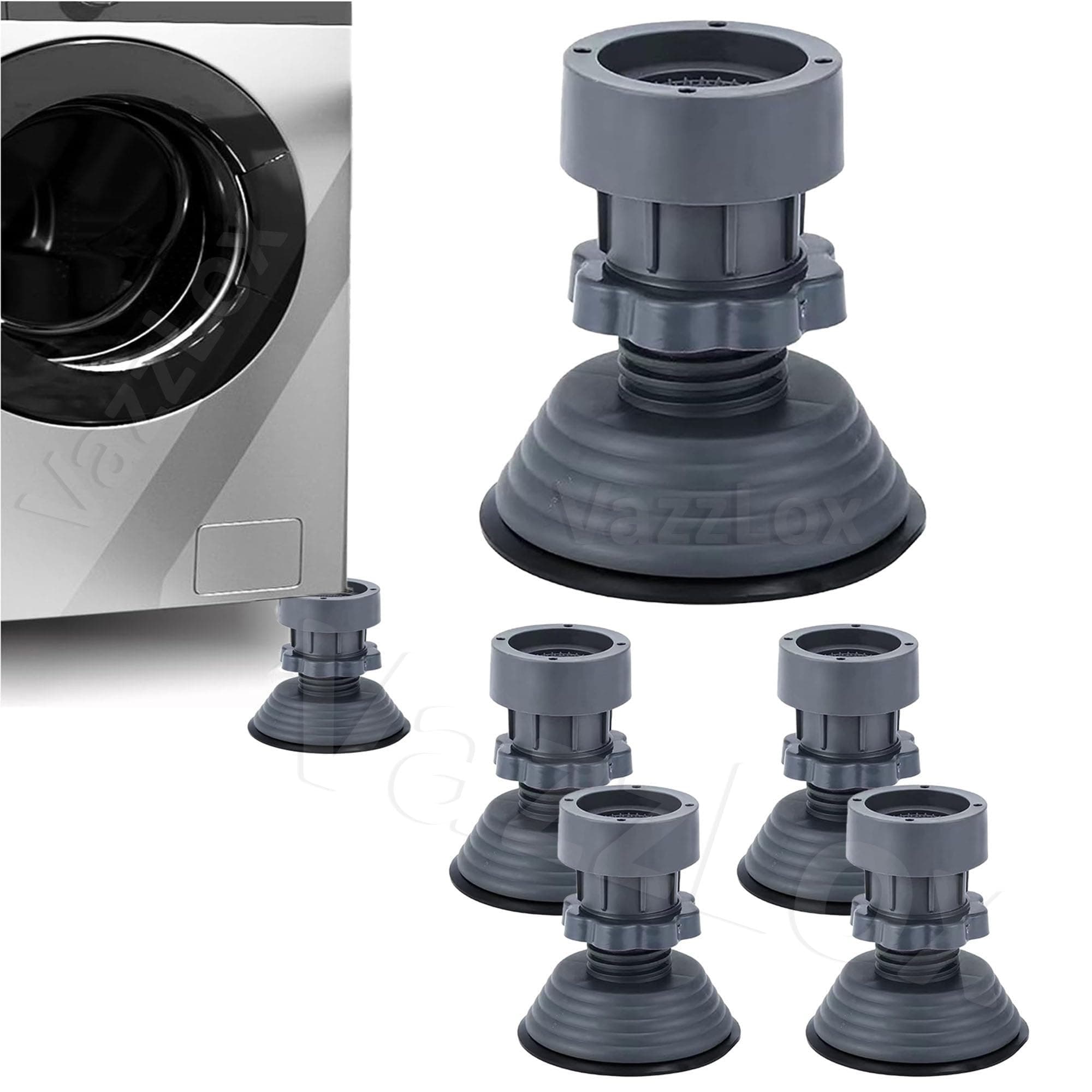 VazzLox Height Adjustable Anti Vibration Pads for Washing Machine Support, Dryer Shock & Noise Cancelling Pad, Anti-Walk Vibration Washer Foot Pad, Anti-Slip Rubber Feet Stabilizer with Suction