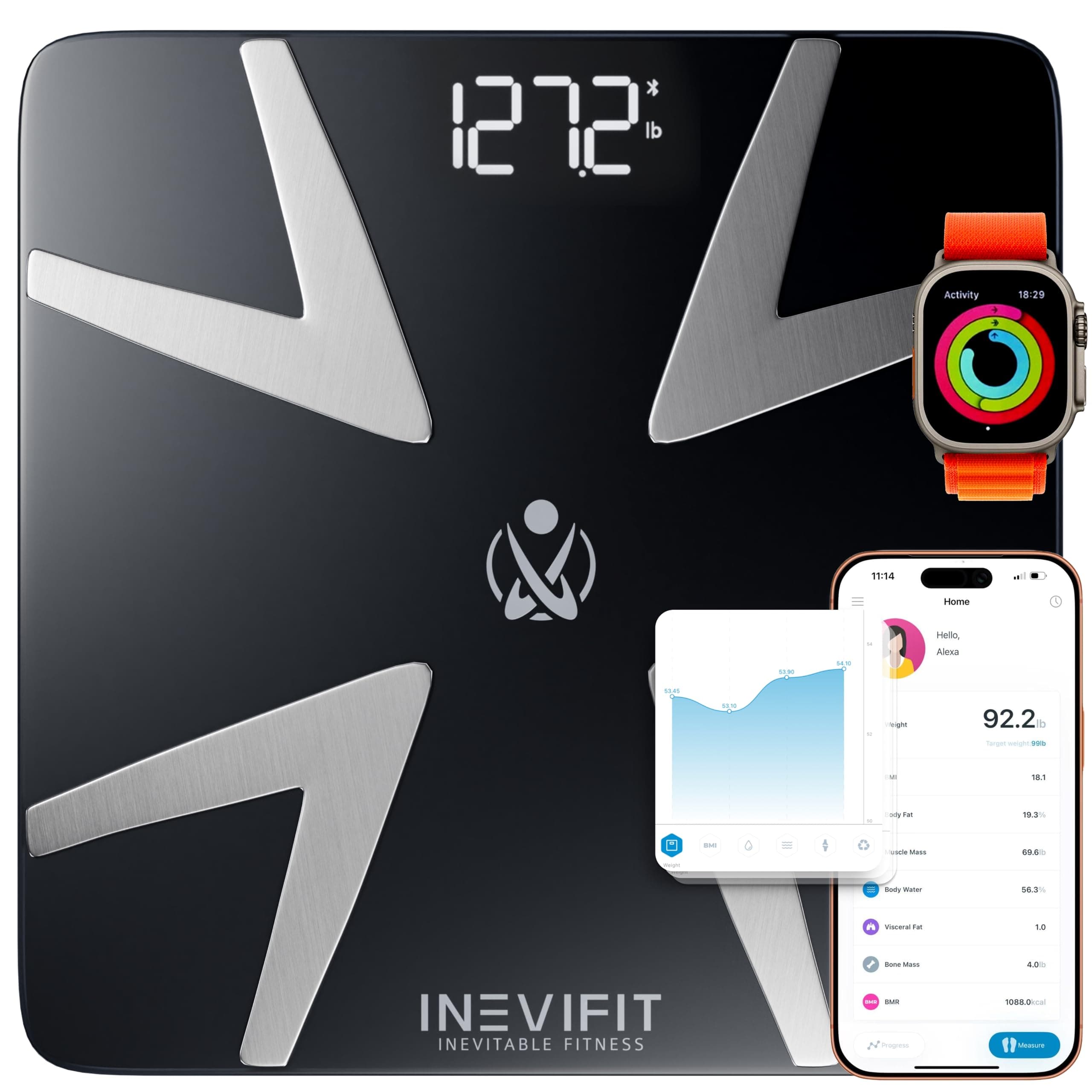 Smart Body Fat Scale, Highly Accurate Bluetooth Digital Bathroom Body Composition Analyzer, Measures Weight, Body Fat, Water, Muscle, BMI, Visceral Fat & Bone Mass for Unlimited Users