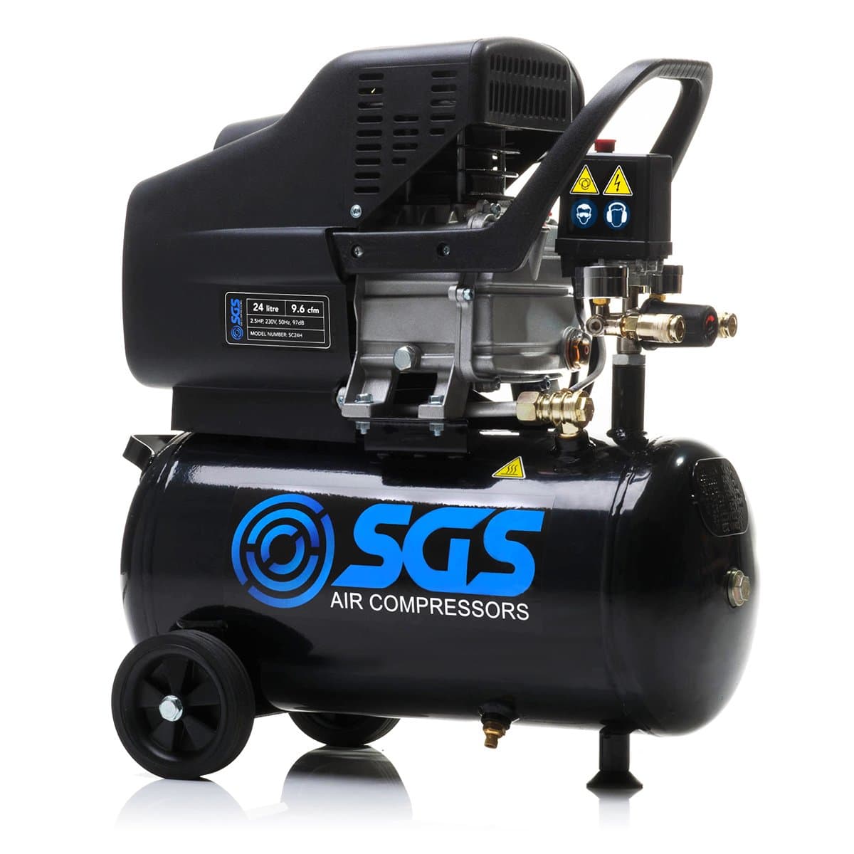 SGS Air Compressor 24 Litre Direct Drive, 9.6CFM 2.5HP with Twin Air Outlets