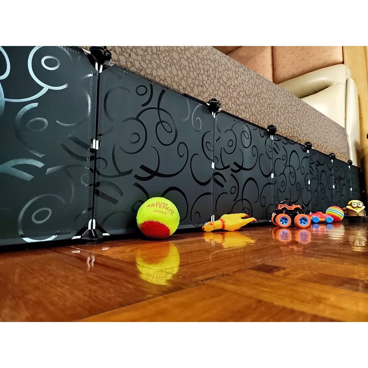 Toy Blocker, Extra Tall Size Gap Bumper for Under Bed, Stop Pets Toys Going Under Bed or Sofa Couch, Easy to Install, 11.8" Height 83" Length,Black