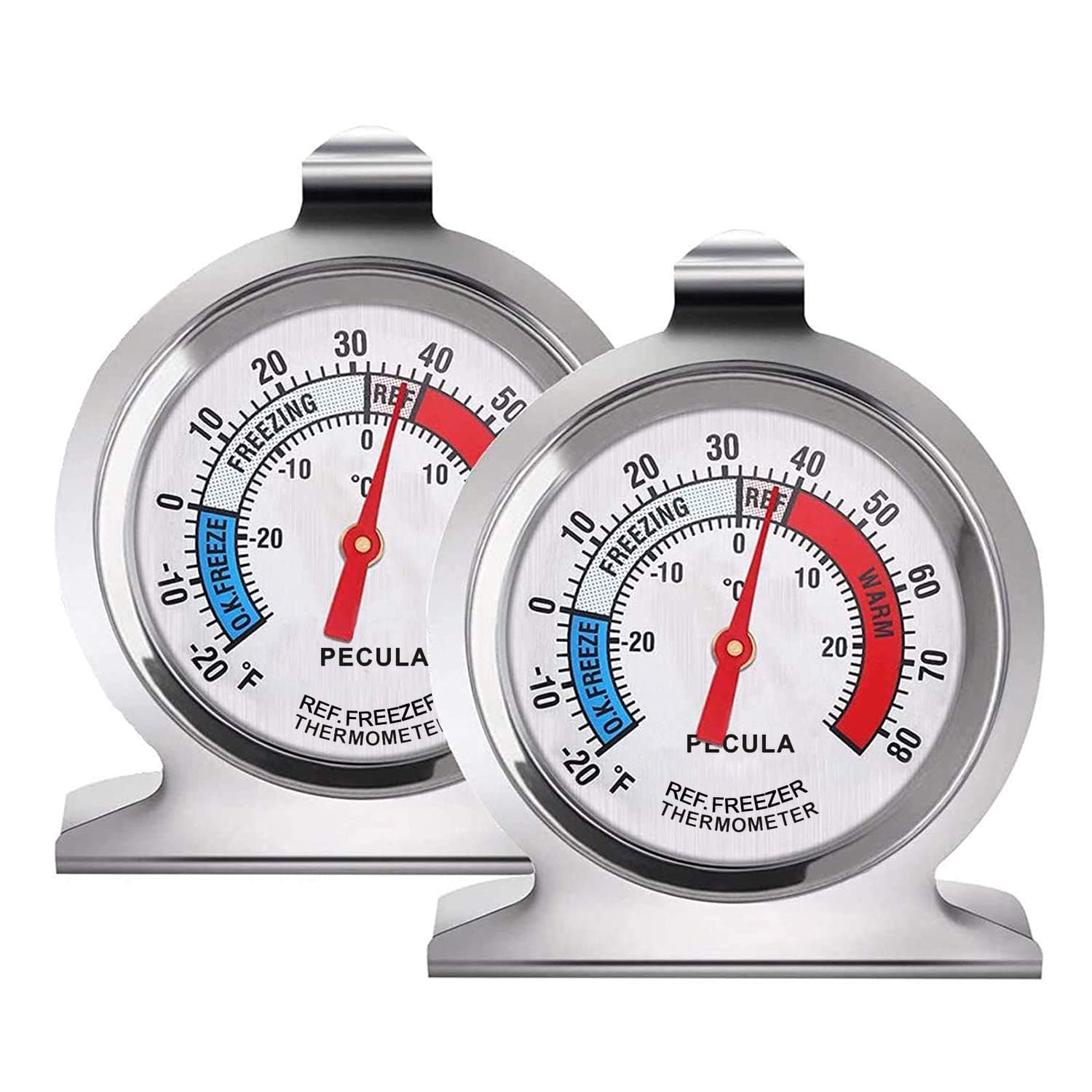 2 Pack Refrigerator Thermometer, 30-30°C/20-80°F, Classic Fridge Thermometer Large Dial with Red Indicator Thermometer for Freezer Refrigerator Cooler