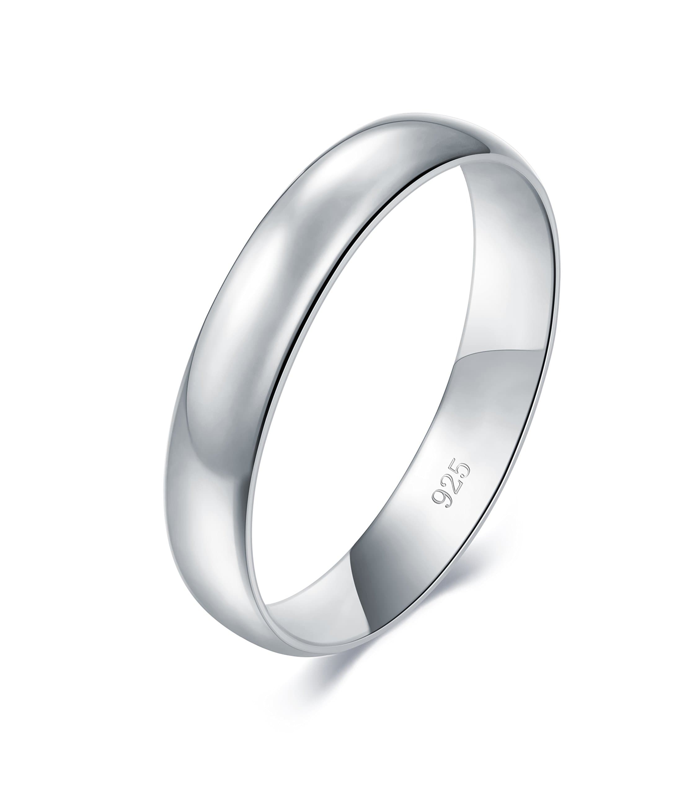 BORUO 925 Sterling Silver Ring High Polish Plain Dome Tarnish Resistant Comfort Fit Wedding Band 4mm Ring Size 4-12