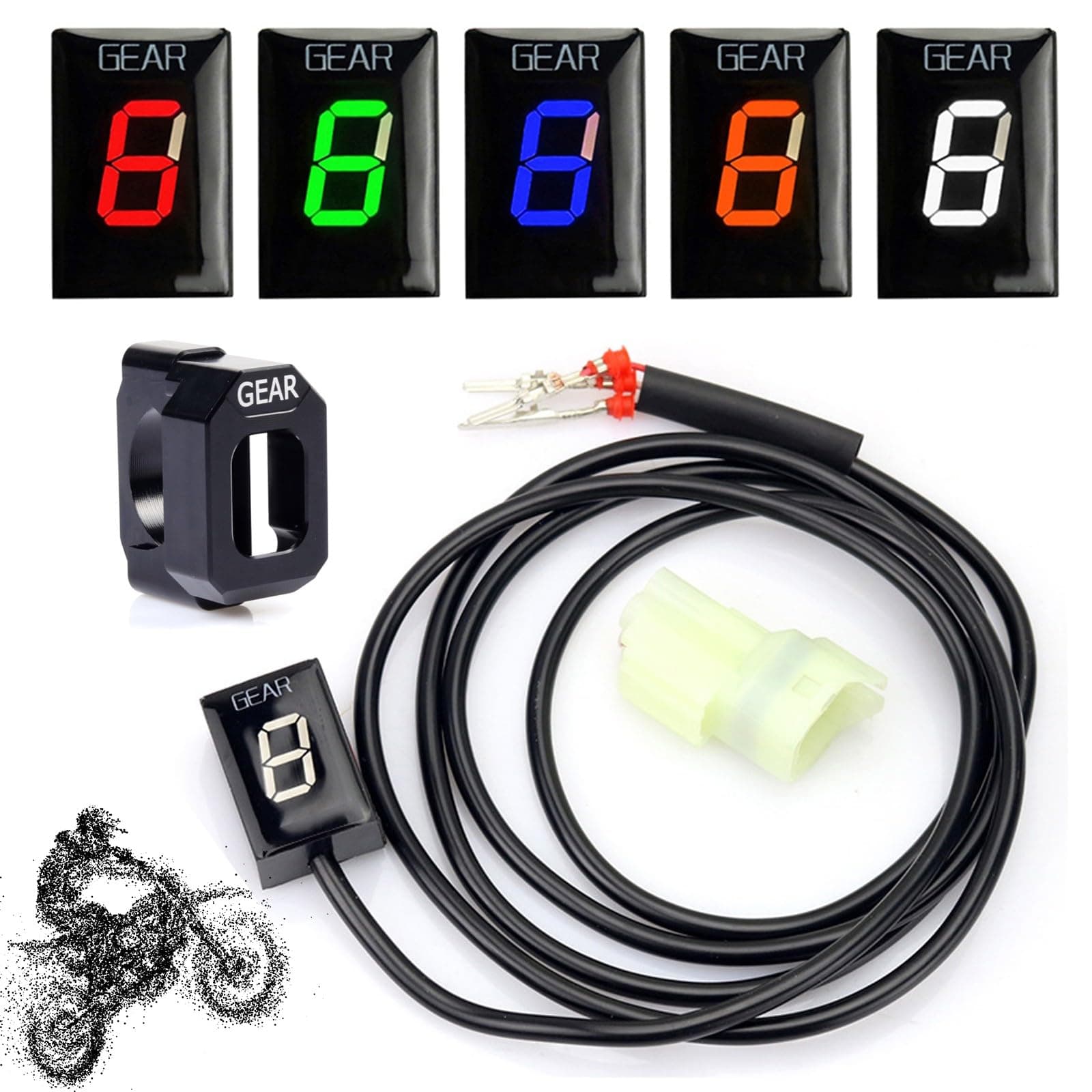 Compatible with Kawasaki Series Motorcycle Gear Indicator Universal Waterproof LED Display 6 Speed Digital Display Speedometer Shift Lever Sensors with Metal Holder Bracket, Plug & Play(Color:White)
