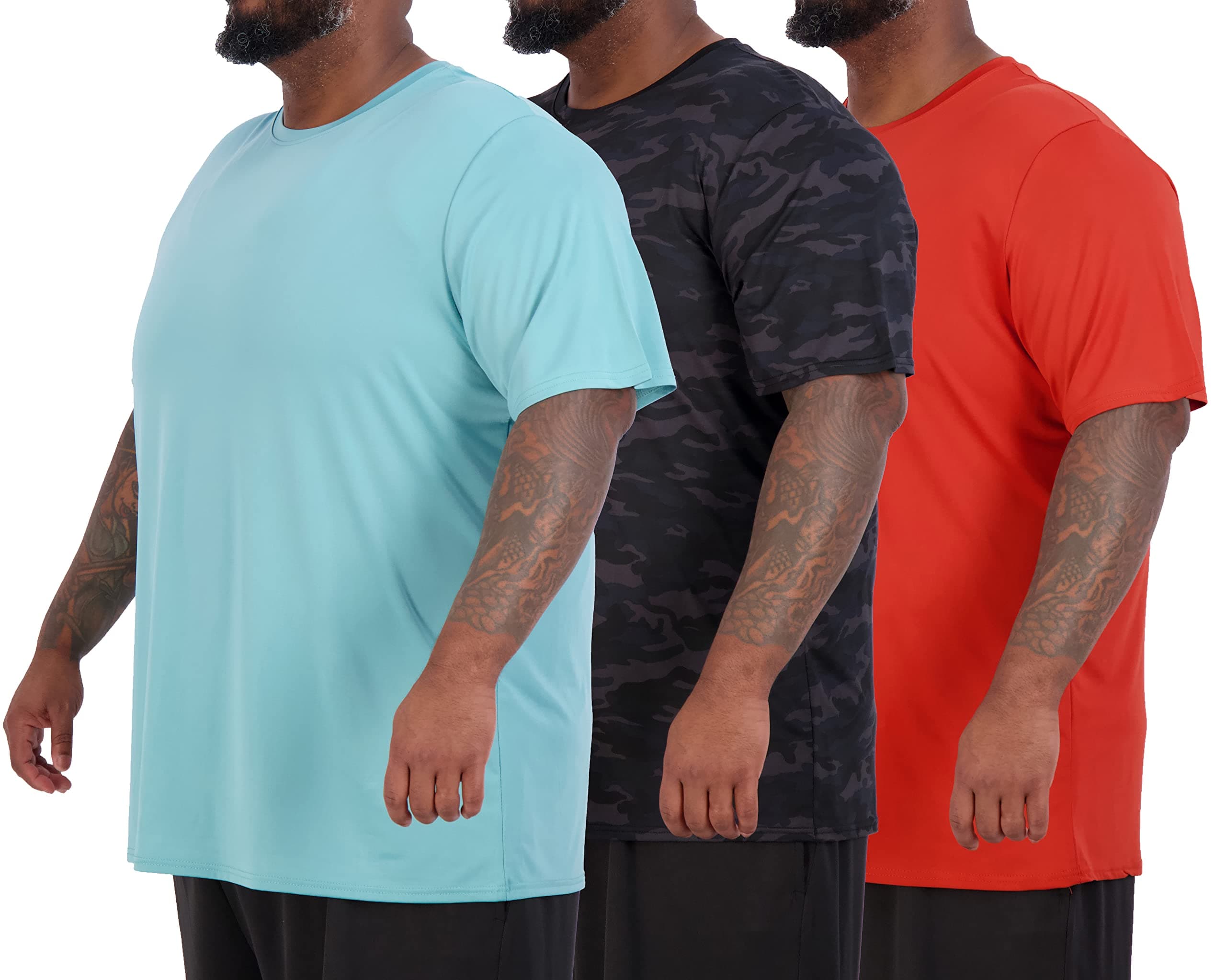 3 Pack: Men s Big and Tall Tech Stretch Short Sleeve Crew Quick Dry Fit T-Shirt Wicking Active Athletic Gym Top Size Clothes Lounge Sleep Running Essentials Basketball Workout Tee- Set 12, 3X Tall