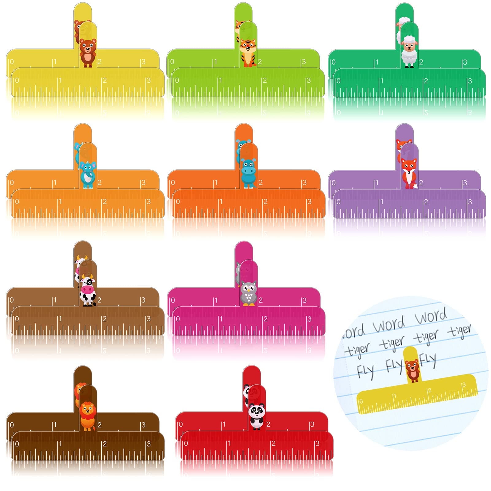 Sureio 20 Pack One Finger Spacer Handwriting Tool Writing Spacers Finger Readers Colorful Dyslexia Tools Handwriting Spacer for Writing Tools, 10 Colors(Cute Style)