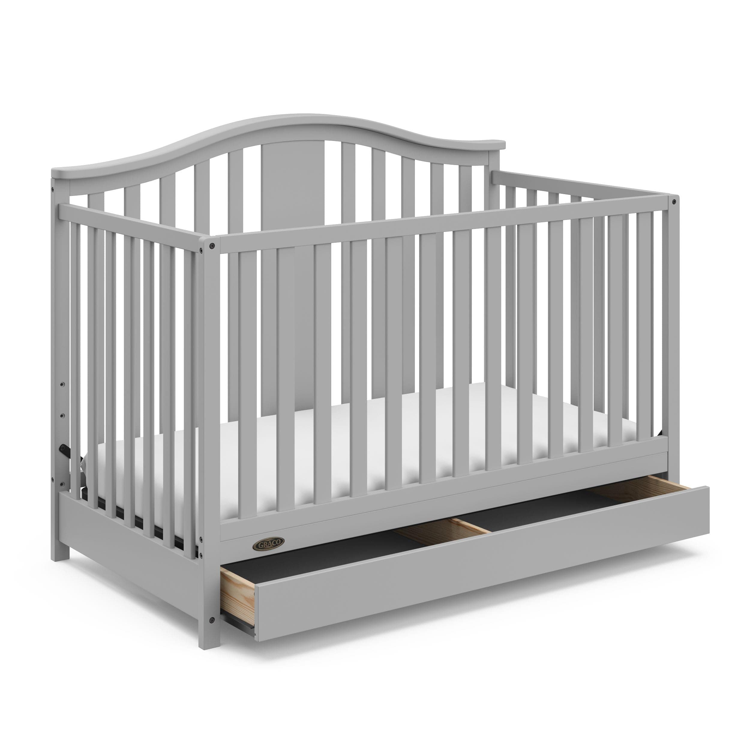 Graco Solano 5-in-1 Convertible Crib with Drawer (Pebble Gray) – GREENGUARD Gold Certified, Crib with Drawer Combo, Includes Full-Size Nursery Storage Drawer, Converts to Toddler Bed and Full-Size Bed