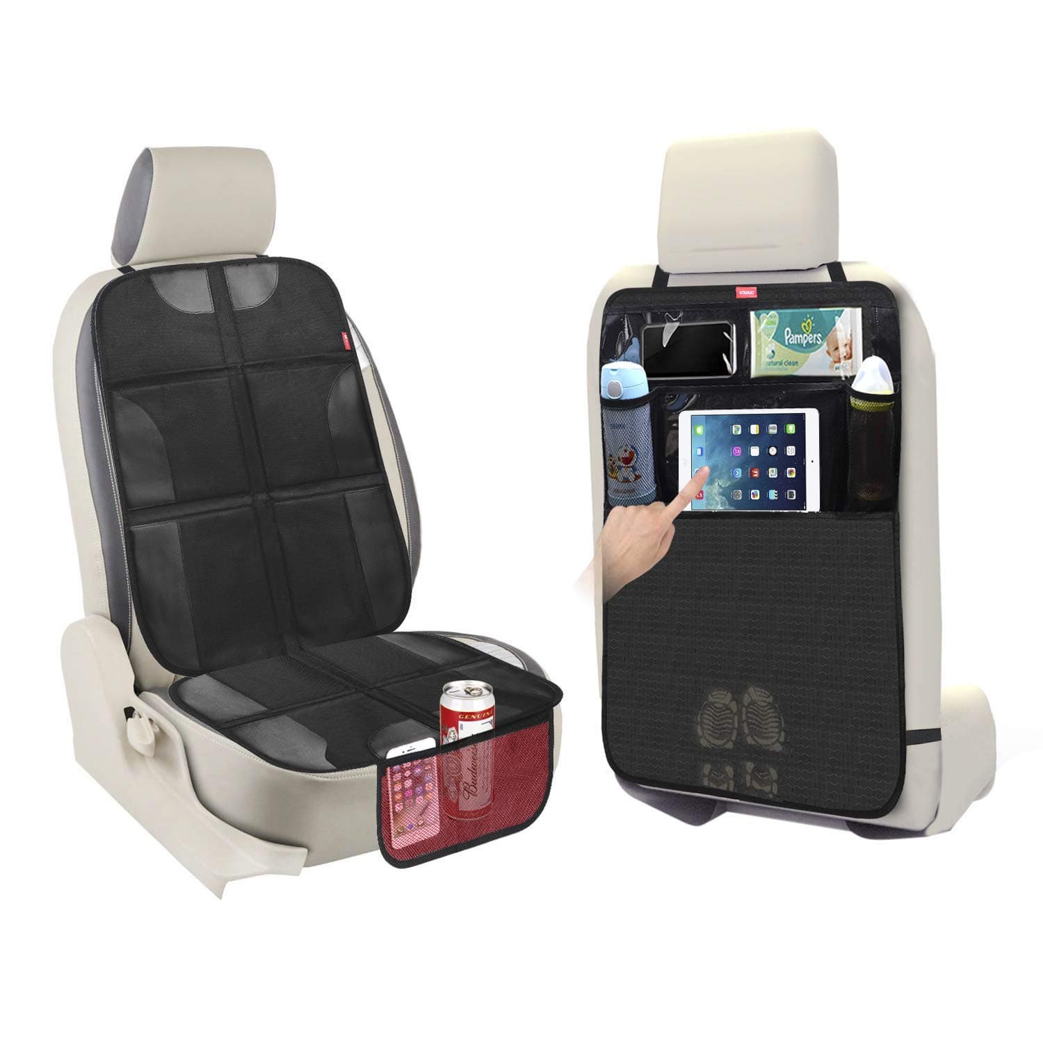 Aomaso Car Back Seat Organizer Cooler Multi-Pocket Travel Storage Bag(Heat-Preservation) Storage Pockets and Mesh pockets Black and Rouge