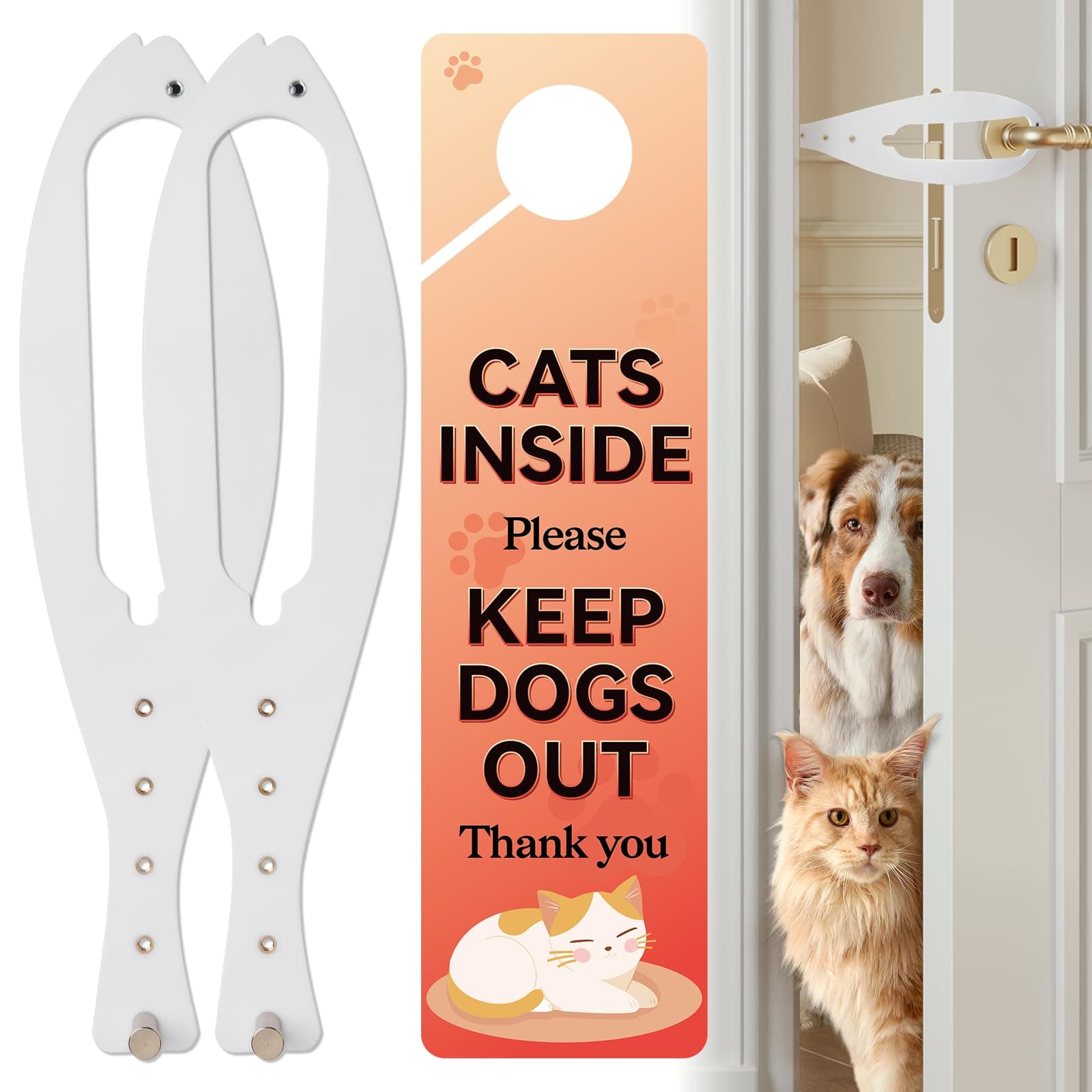 TGIOW LIBBEPET Cat Door Latches - 2 Pcs Flex Door Stoppers to Keep Dogs Out, Adjustable Size 2.5-6" Wide, Easy to Install, White