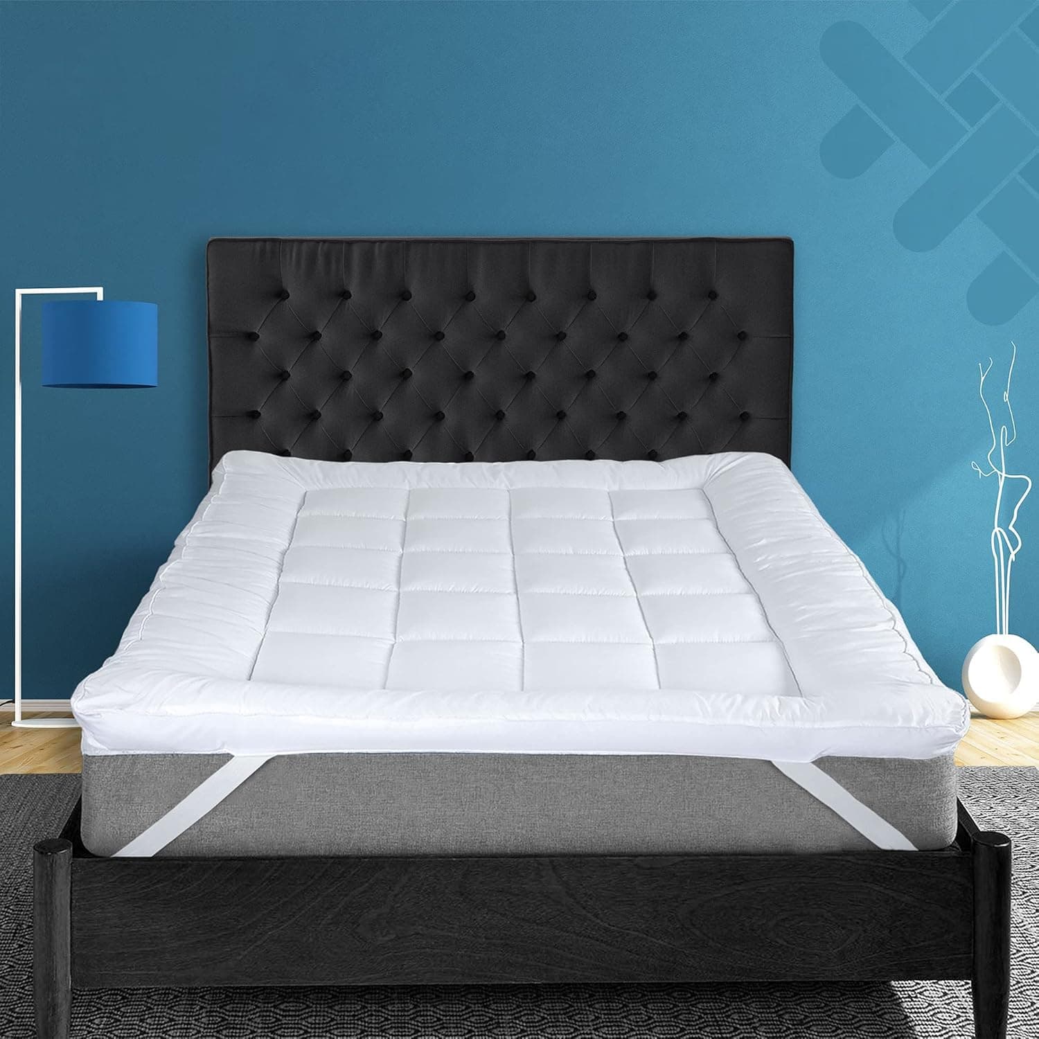 ACRALI HOME Thick Mattress Topper Double Bed - Deep Hotel Quality, Breathable Mattress Toppers Double Size Bed Quilted Luxury Comfort with Elasticated Straps - 137cm x 190cm