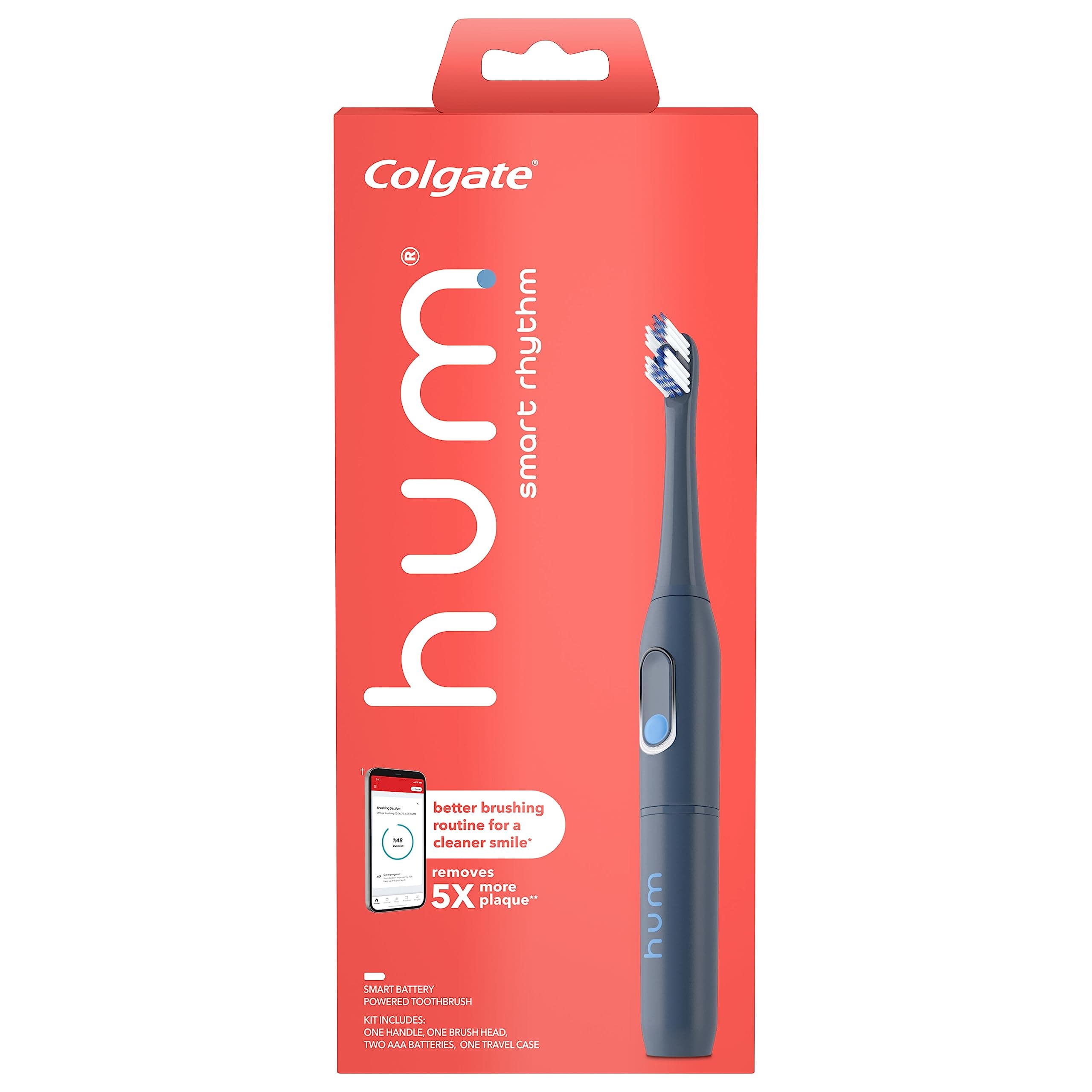 Colgate hum by Smart Rhythm Sonic Toothbrush Kit, Battery-Powered, Slate Grey
