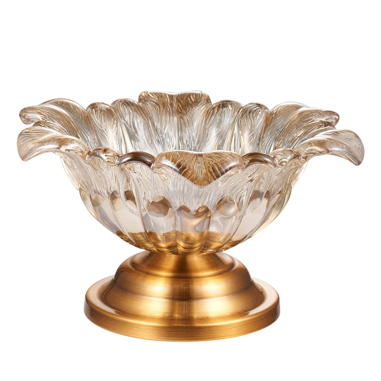 Fruit Tray, Fruit Bowl, Fruit Plates Serving Tray Cupcake Stand With Flower Type Glass Plate and Antique Gold Metal Pedestal Dessert Cupcake Display Holder for Birthday, Party, Wedding, Home(Golden)