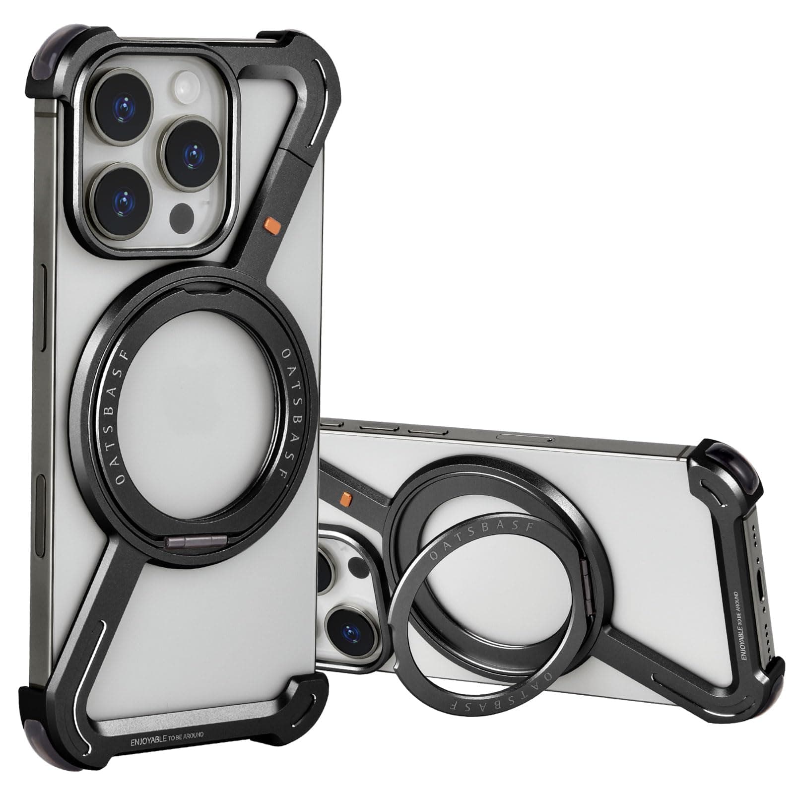 OATSBASF Minimalist Phone Case Compatible with iPhone 16 Pro Max 6.9", 360° Rotation Kickstand Aluminum Metal Frameless Design Bumper Z Case, Protective Shock Grade Shell, Black