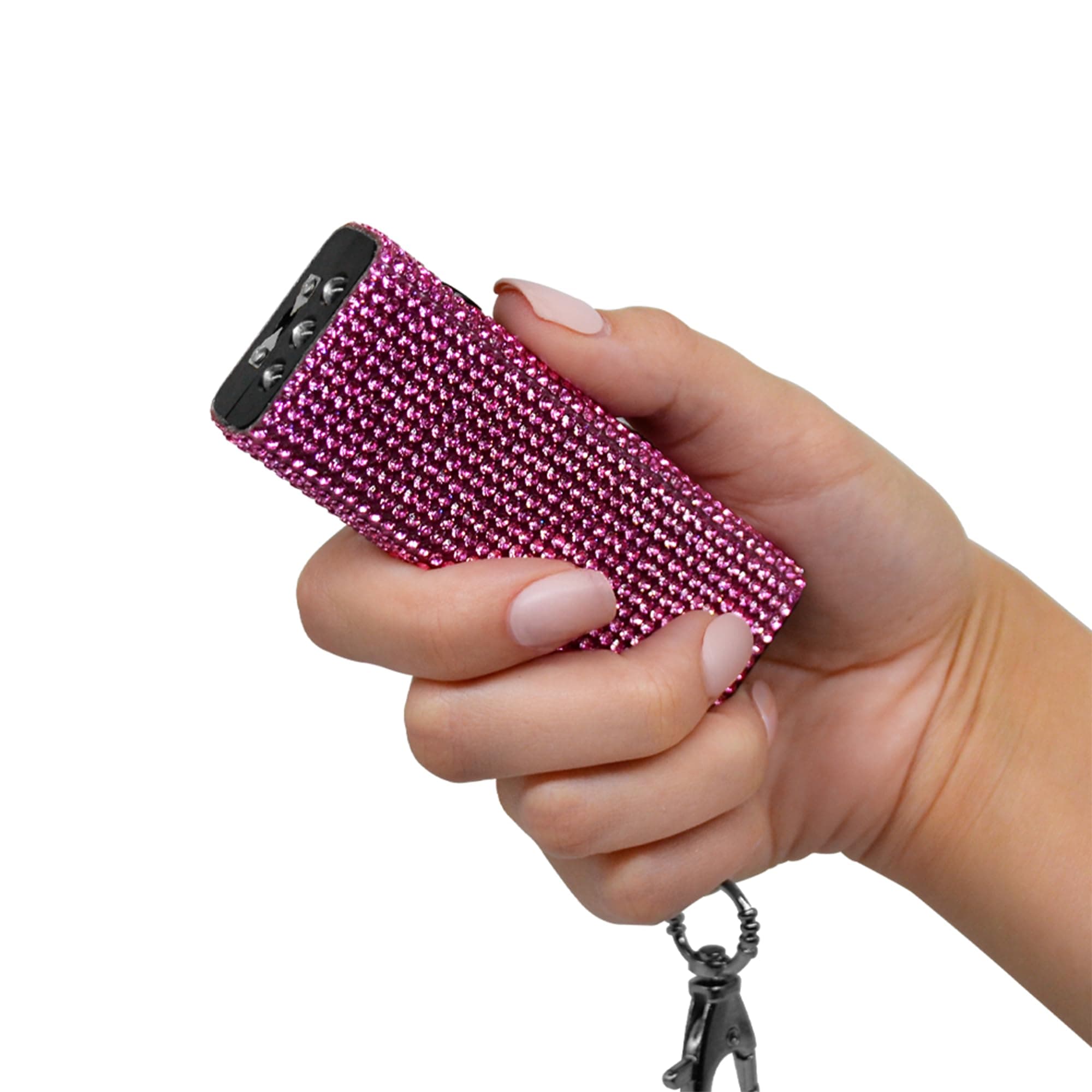 Guard Dog Security Mini Stun Gun Keychain Bling It On, Powerful Stun Gun for Women Self Defense with LED Flashlight, USB Rechargeable, Rhinestone and Compact Design