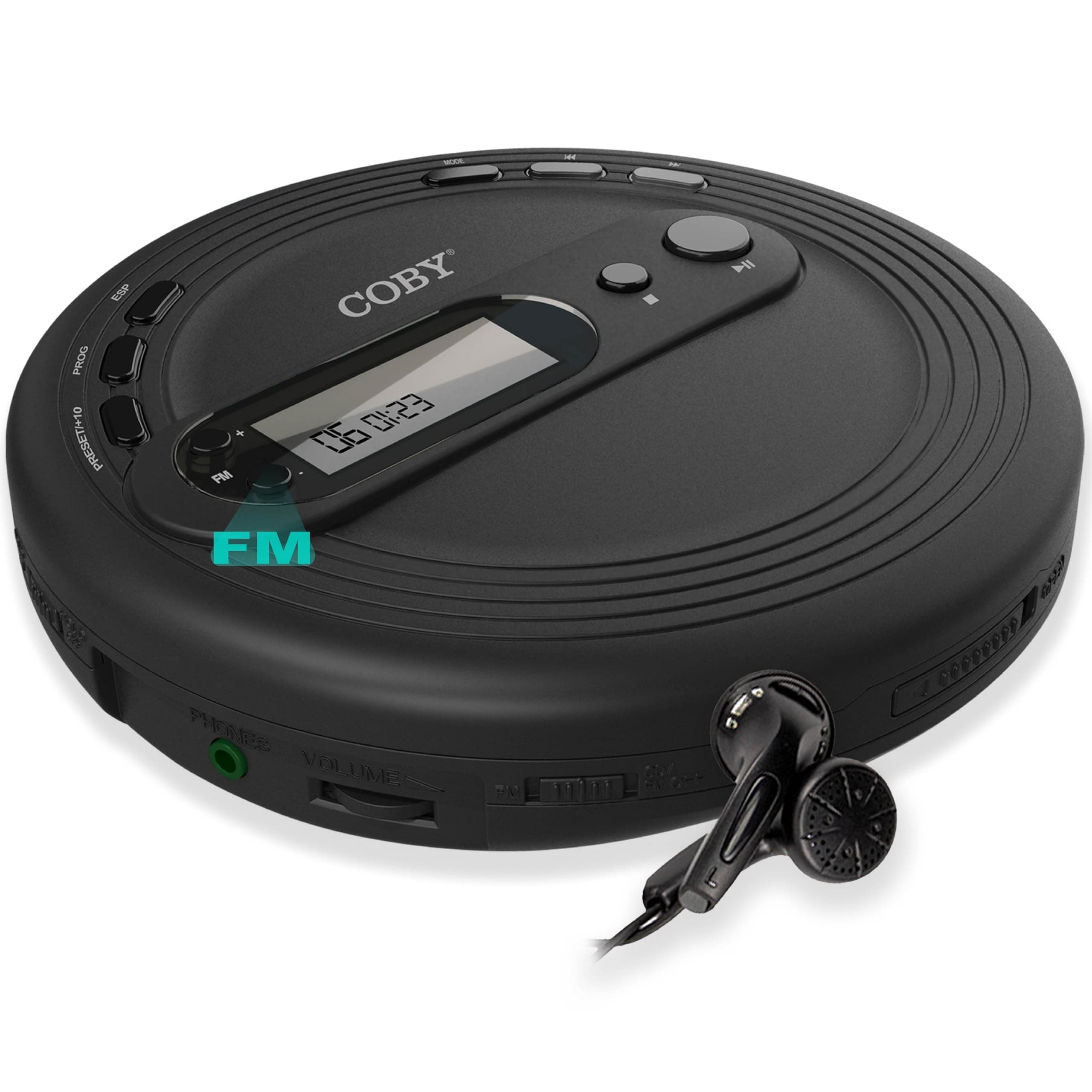 COBY Portable CD Player with Skip Protection- Lightweight and Shockproof Music Disc Player with FM Radio and Pro-Quality Earbuds | Perfect for Home Car and Travel