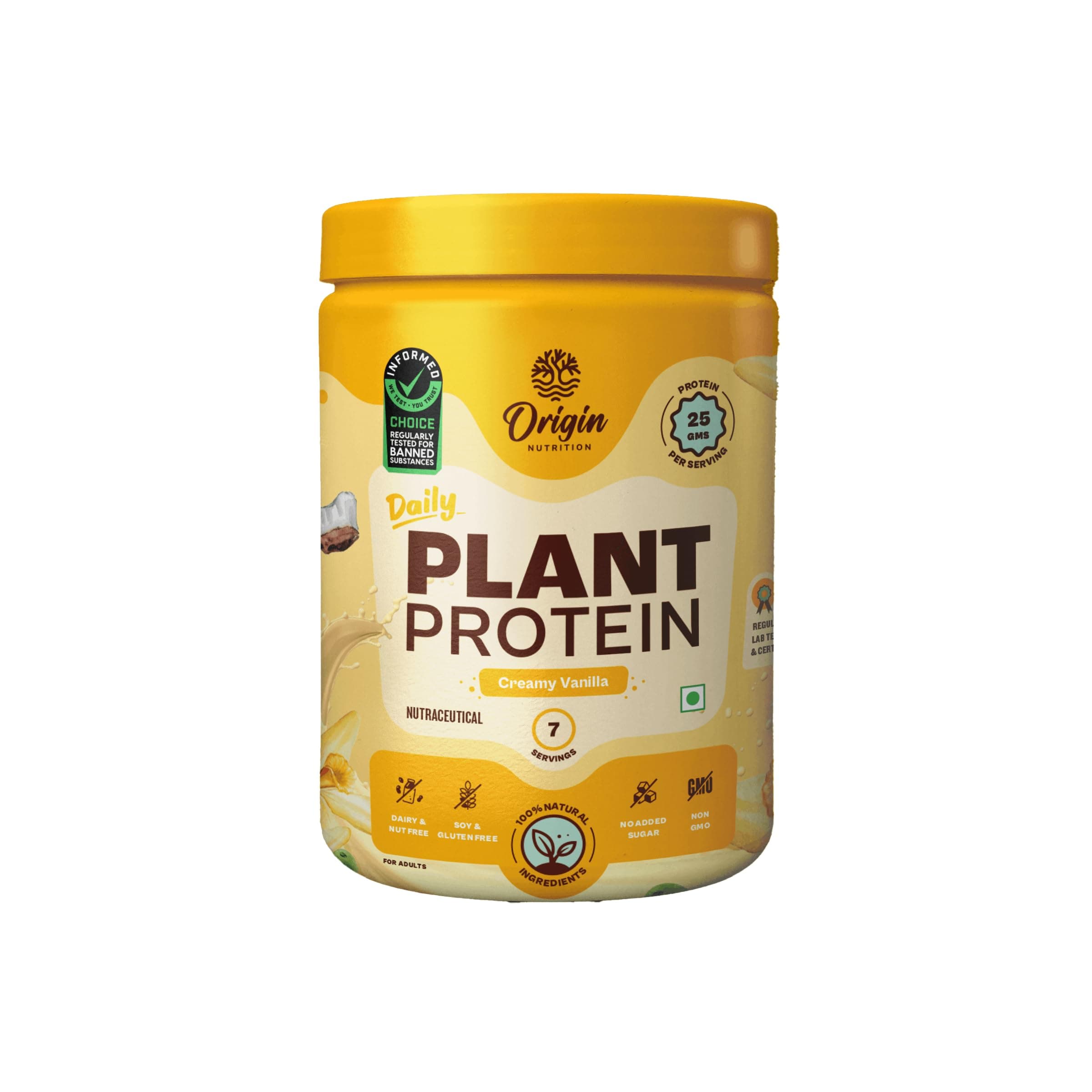 Origin Nutrition 100% Natural Plant Based Protein Powder, Ranked Best Vegan Protein By Independent Scientific Research, Easy to Digest Vanilla Flavour with 25g per serve Plant Based Protein, Gluten Free, Dairy Free, No Added Sugar, Soy Free, Non - GMO,7 Servings, 278g