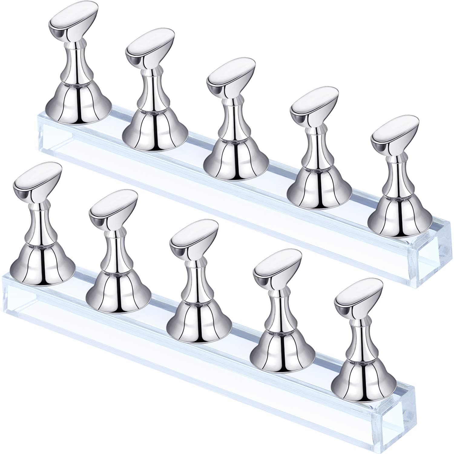 Blulu 2 Sets Nail Stand Press on Nail Holder Magnetic Fake Nails Holder Acrylic Nails Display Practice for Painting Art for False Fingernail Manicure Tool Home DIY Salon Supplies(Silver)