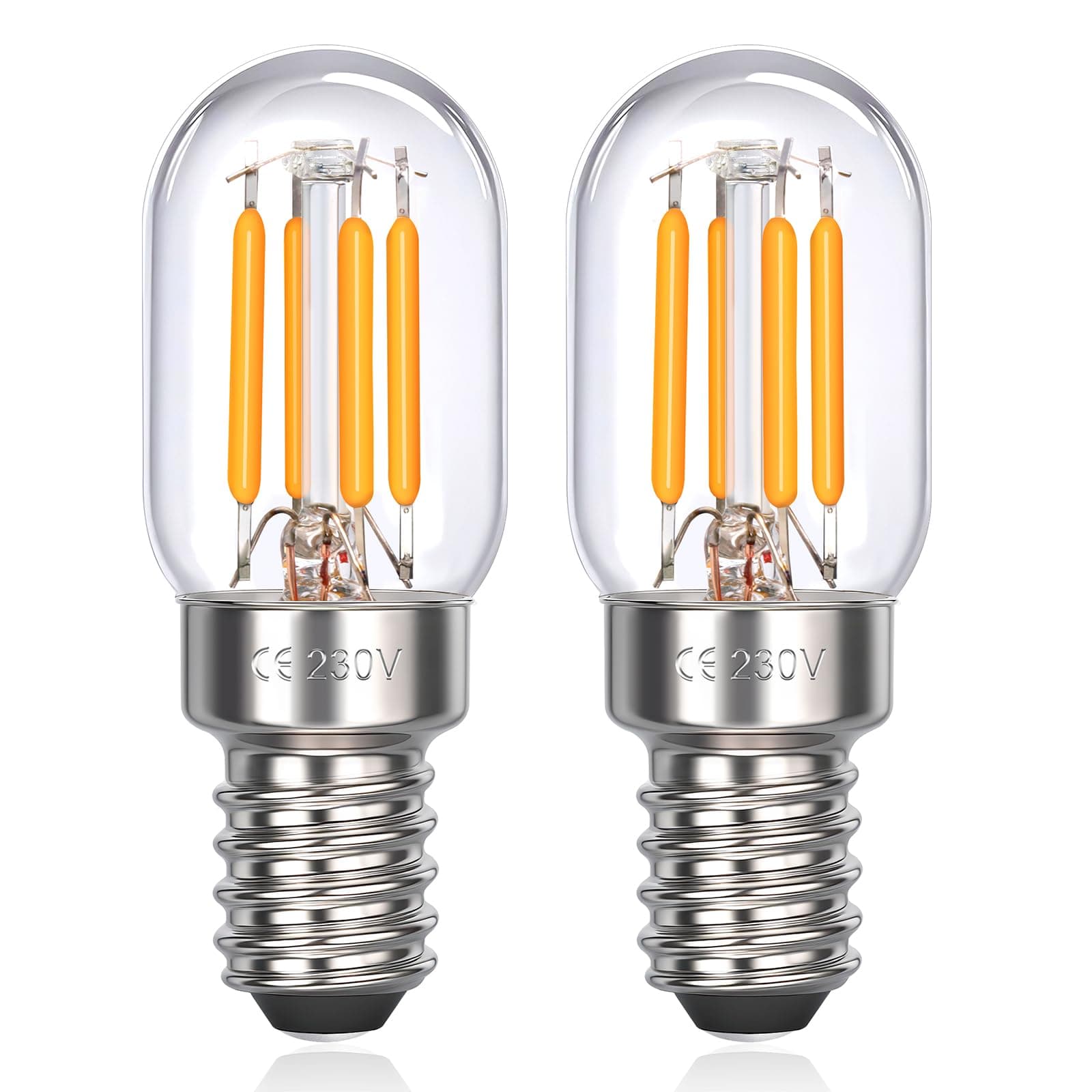 Akynite T22 E14 LED Fridge Bulb Warm White 2700K, AC 230V, SES Pygmy 3W Replacement for 25W Incandescent, Small Screw Cooker Hood Light, Salt Lamp Bulb, Pack of 2