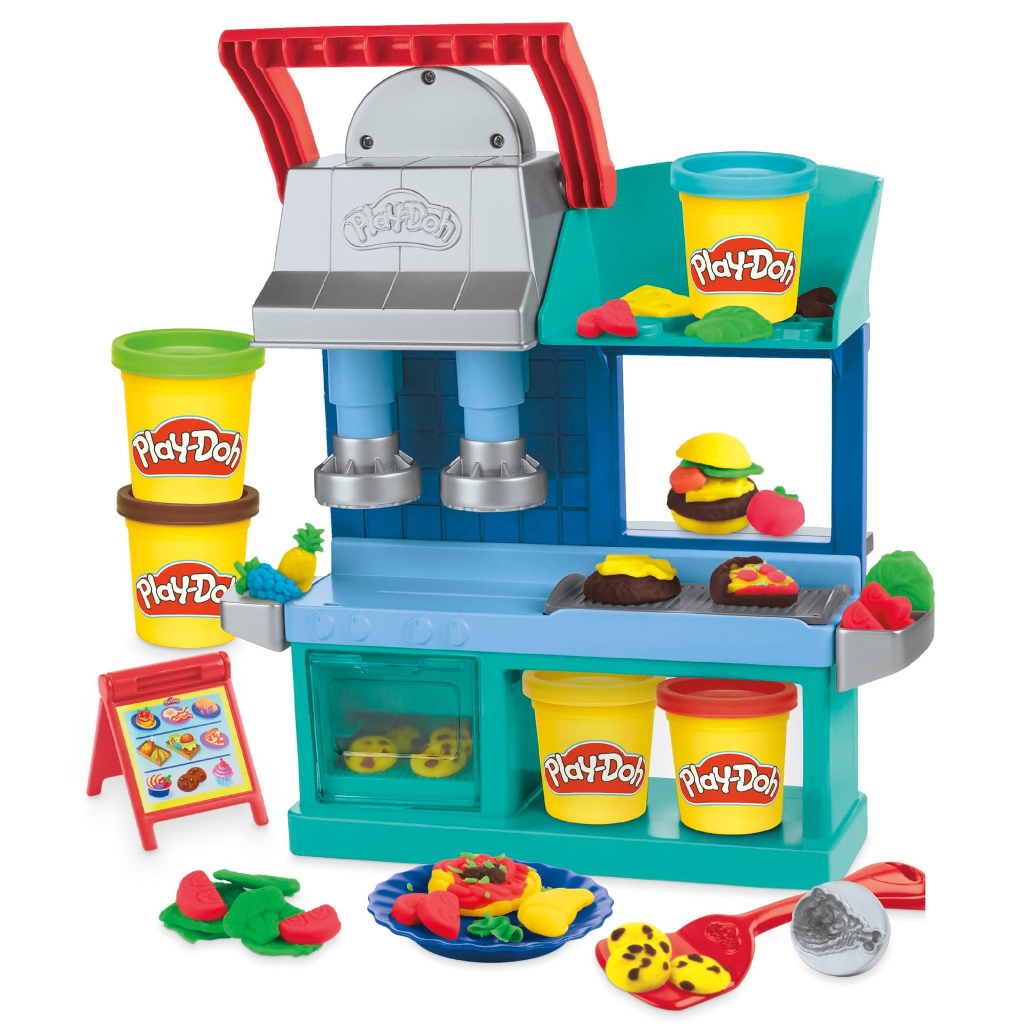 Play-Doh Kitchen Creations Busy Chef's Restaurant Playset, 2-Sided Kitchen Playset, Toys for 3 Year Old Girls and Boys and Up; Art & Craft Toys For Kids, Great Gift For Boys & Girls