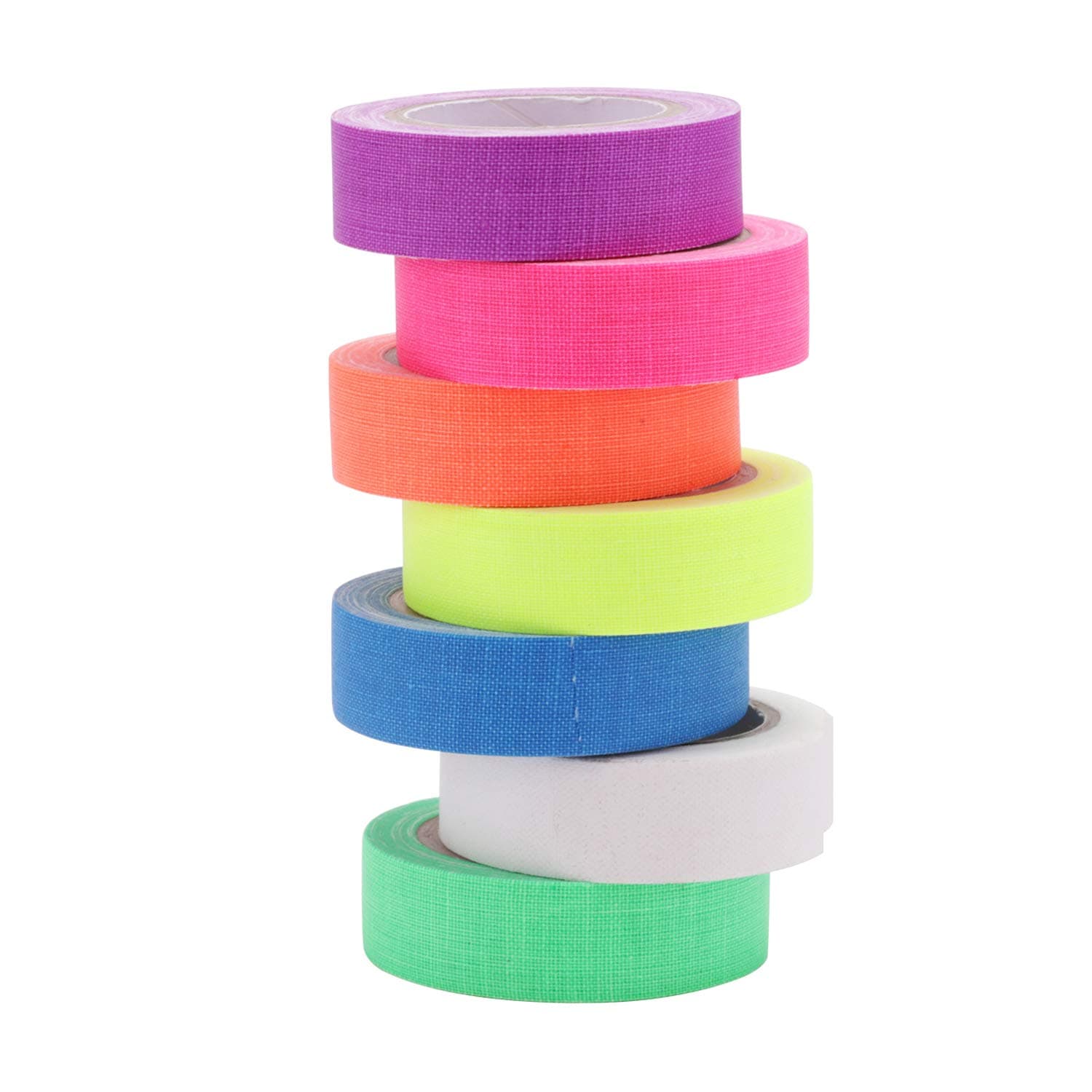 Messar 7-Pack UV Blacklight Reactive Tape, Fluorescent Cloth Tape Neon Gaffer Tape Set, Super Bright Glow Party Tape for Glow Party Supplies (7 Colors) (15mmX5M)