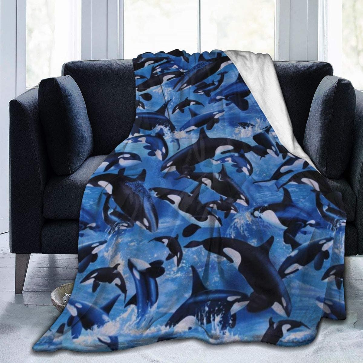Killer Whales Orcas Throw Blanket, Soft Flannel Fluffy Blanket for Bed Sofa Couch, Great Gift for Christmas/Thanksgiving 60x80 Inch(150x200cm)