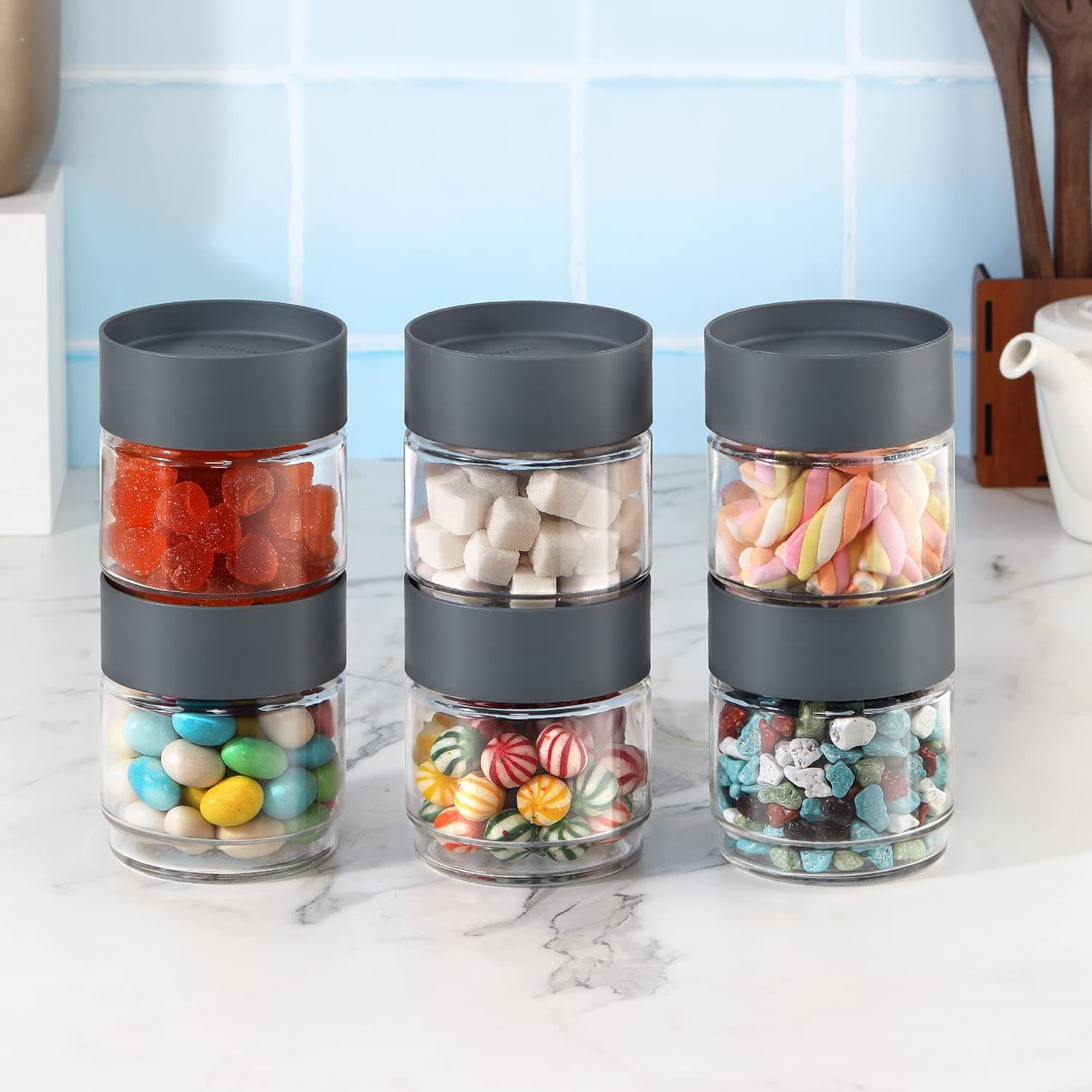 Cello Modustack Glassy Storage Jar, 500ml (Set of 6), Grey