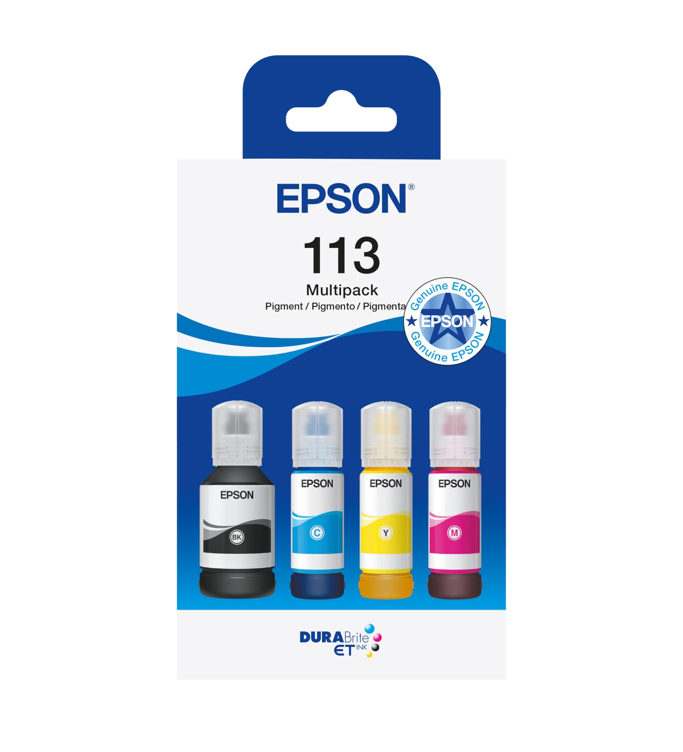 EcoTank 113 Genuine Ink Bottles | 4x Colour Multipack - Black, Cyan, Magenta, Yellow | Brand-made for Optimal Results