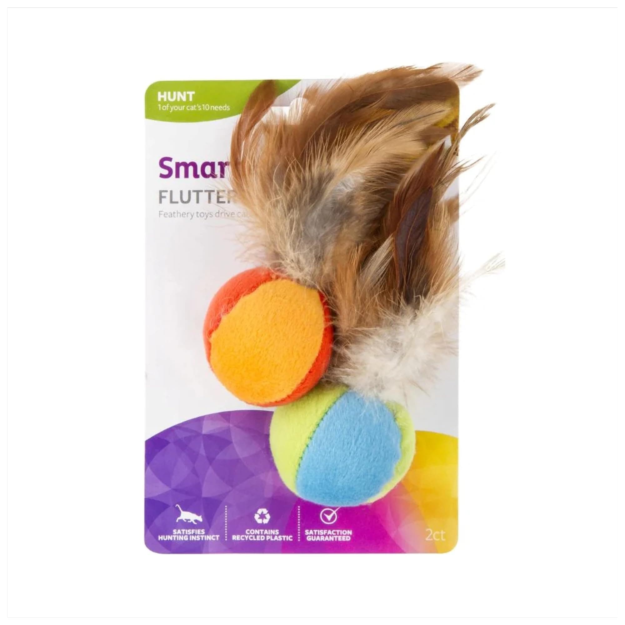 SmartyKat (2 Count) Flutter Balls Feather Cat Toys - Multi Color, 2 Count