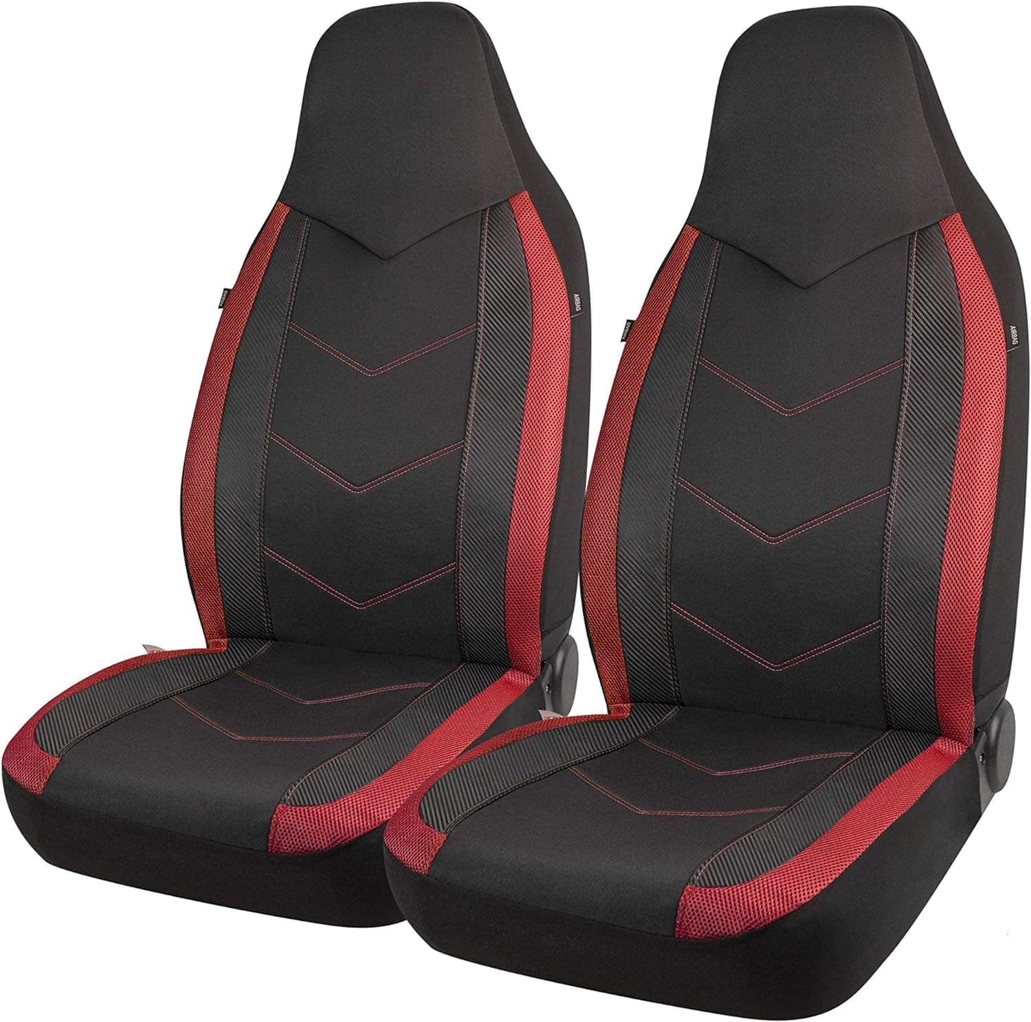 - PIC AUTO Car Seat Covers - High Back Front Seat Covers, Sports Carbon Fiber Mesh Design, Universal Fit, Airbag Compatible (Red)