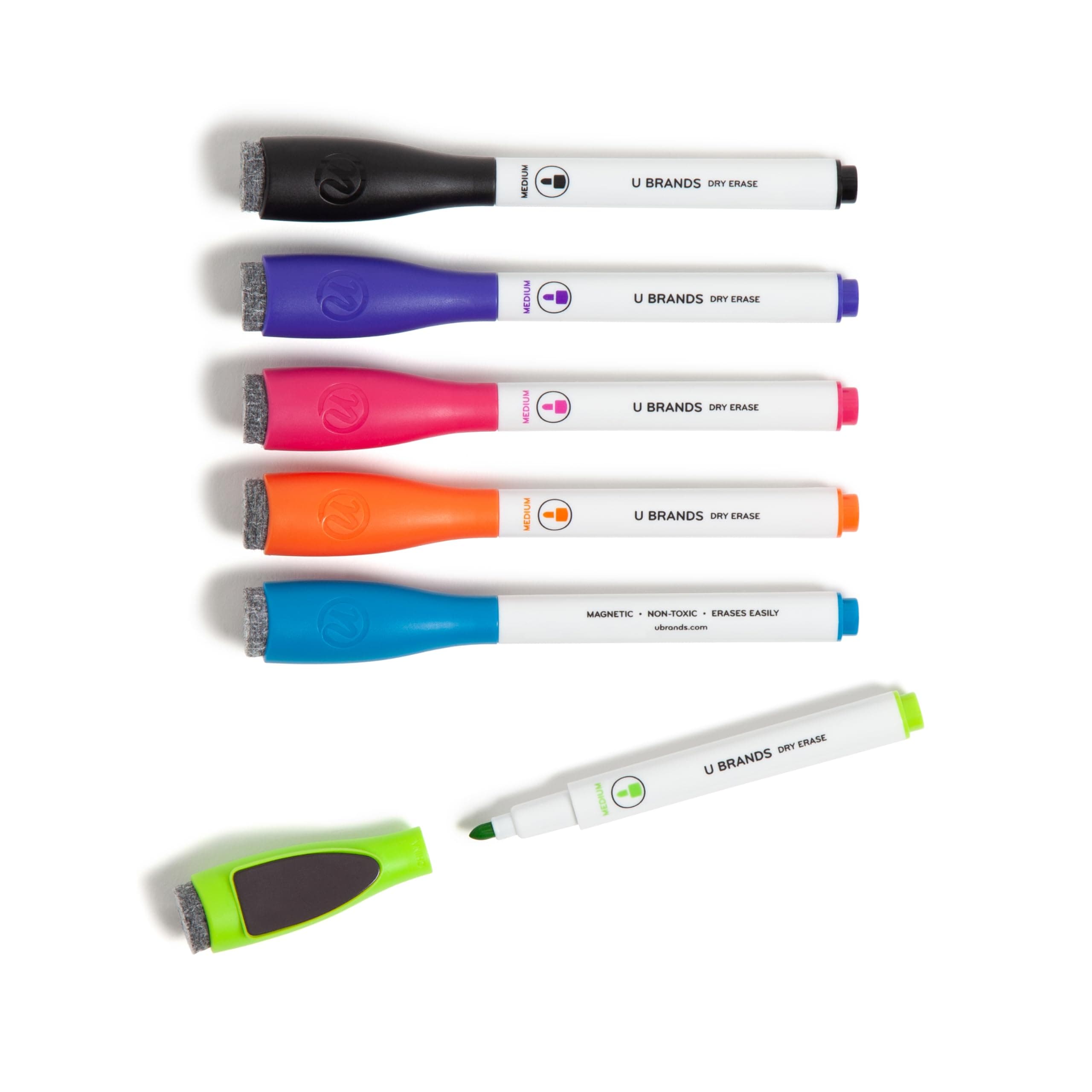 Magnetic Dry Erase Markers with Erasers Medium Point Pack of 6