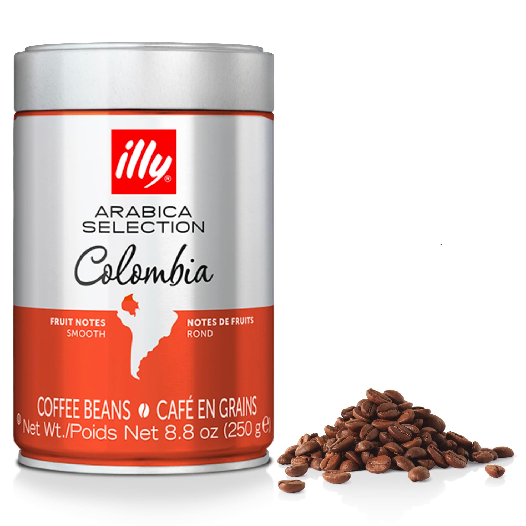 illy Colombia Coffee Beans, 100% Arabica, Medium Roast, Intensity 4/9, Single Origin, Smooth & Fruity with Delicate Notes, Suitable for Bean to Cup & Fresh Grinding, 250g