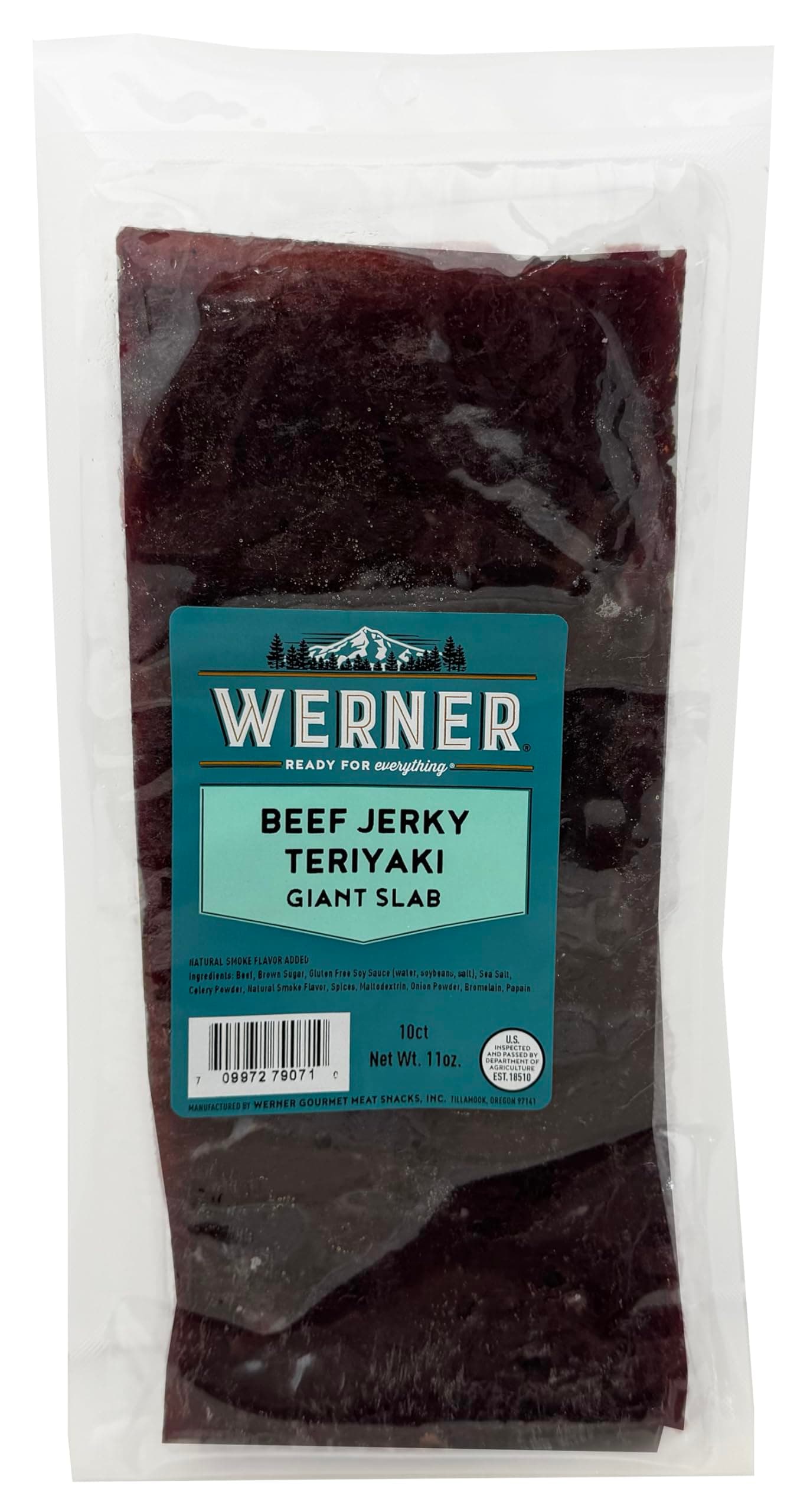 Werner Beef Jerky Slab 10 Count – Giant Jerky Slab, Jerky Sheets Thinly Sliced Beef Jerky Bulk Pack (Teriyaki)