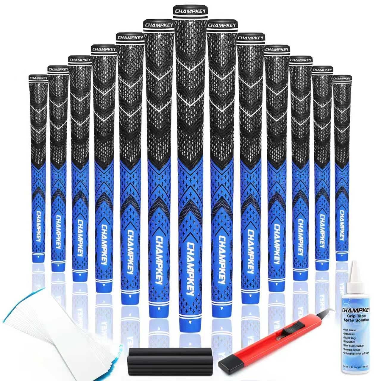 CHAMPKEY Golf Grips 13 Pack | Come with Solvent,15 Tapes,Vise Clamp and Hook Blade | All Weather Control and High Feedback Golf Club Grips