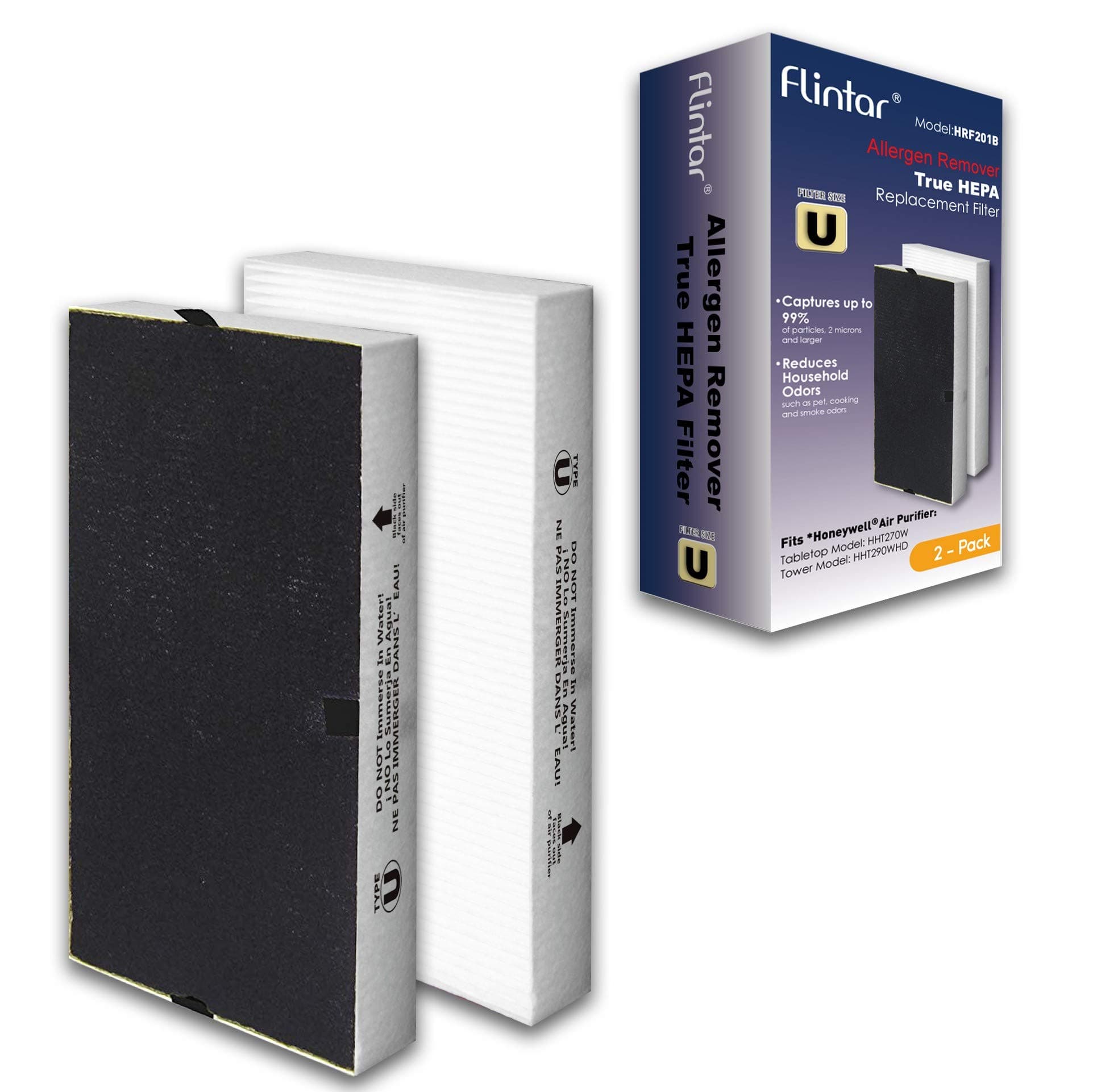 Flintar HRF201B Filter U, Compatible with Honeywell HEPAClean U Filter HRF201B and Febreze FRF102B, Fits HW HHT270, HHT290 and Febreze FHT170, FHT180, FHT190, 2-Pack