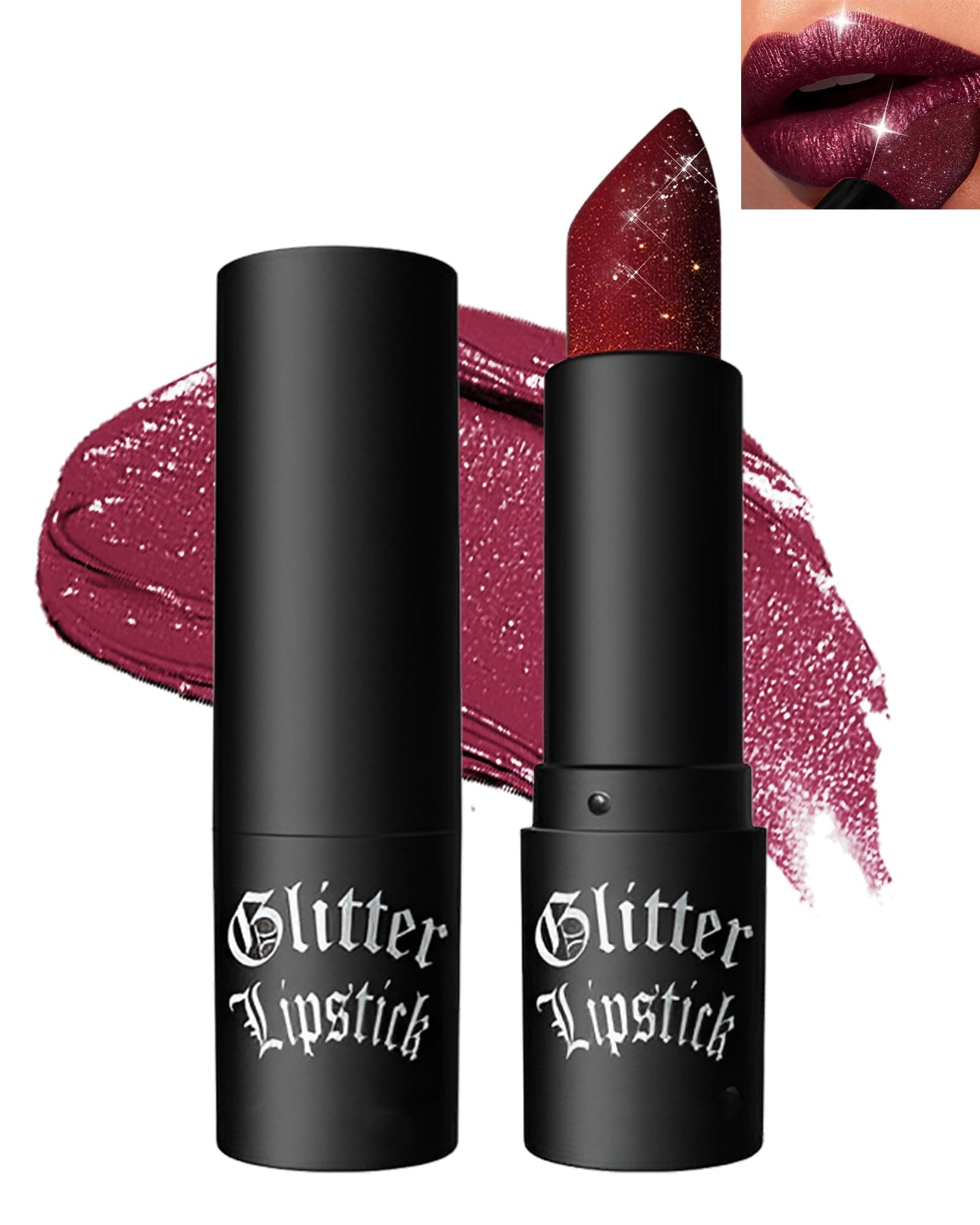 Diamond Glitter Matte Lipstick, Gothic Shiny Lip Gloss, Wine Red Sparkling High Pigment Longlasting Waterproof Smudgeproof Non-Stick Lipstick, Bold Shimmer Lip Blam for Women Lip Makeup-07