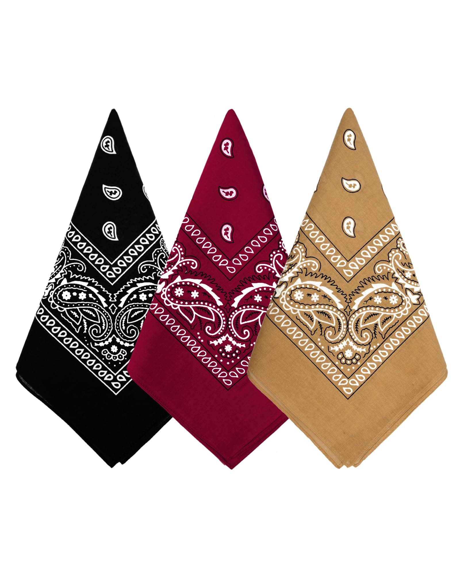 3 Pack 100% Cotton Paisley Pattern Bandanas Face Mask Square Scarf Headwear