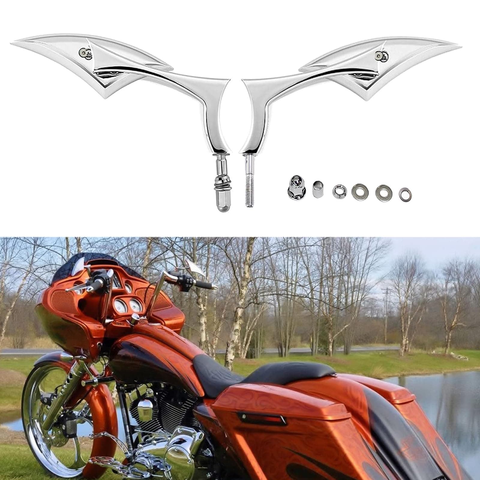 Rich Choices Chrome Motorcycle Blade Rearview Side Mirrors Comptible with Harley Road King Street Glide FLHX Road Glide Cruiser Chopper