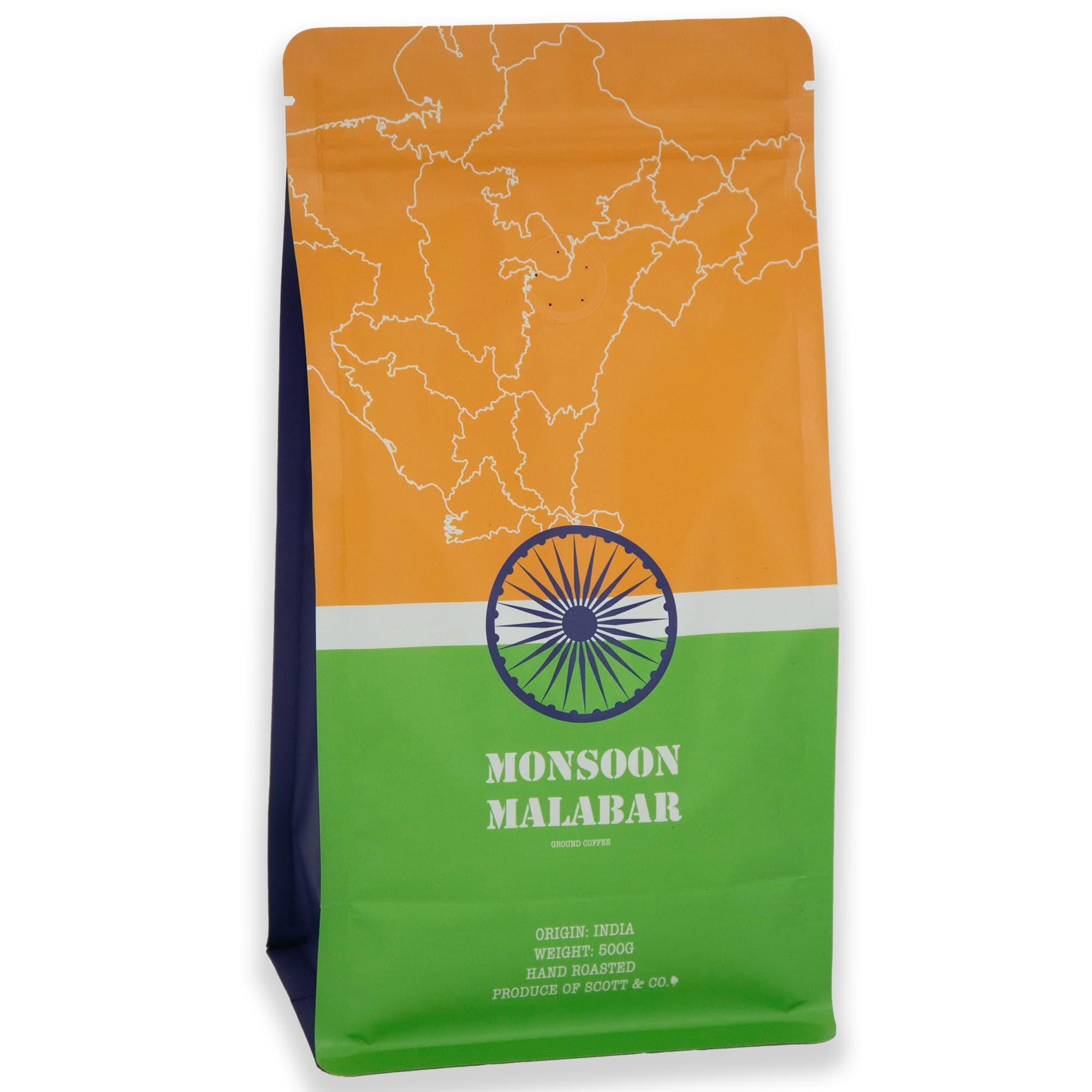 Scott&Co. Monsoon Malabar Ground Coffee. Dark Roast Ground Coffee, Single Origin. 500g