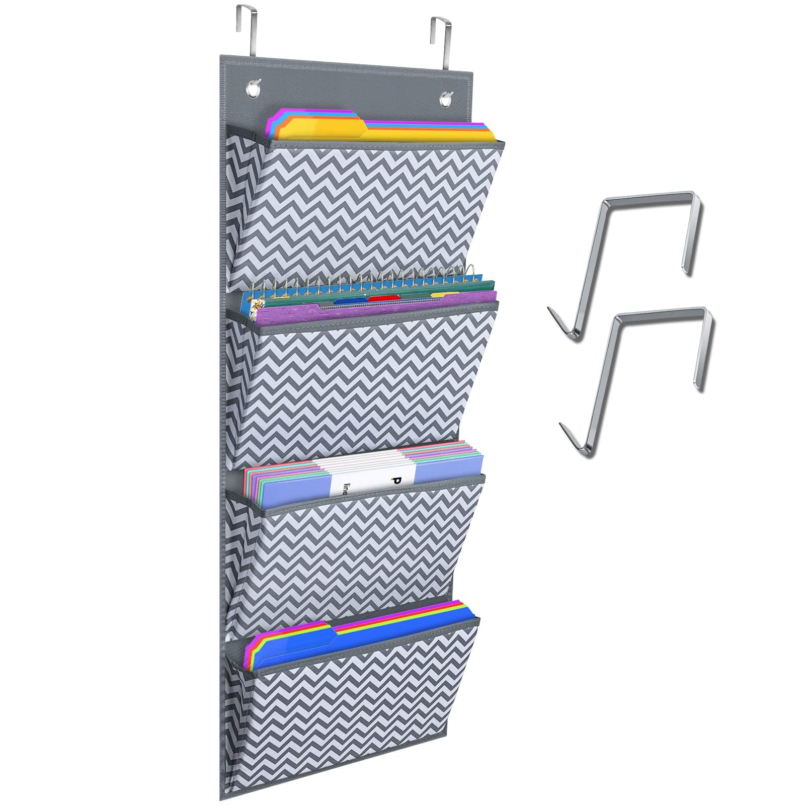 Hanging Wall File Organizer Wall Mount File Storage Organizer Pocket Chart, Over The Door File Organizer, Office Supplies for Home School Organization - Wave Pattern (4 Pockets)